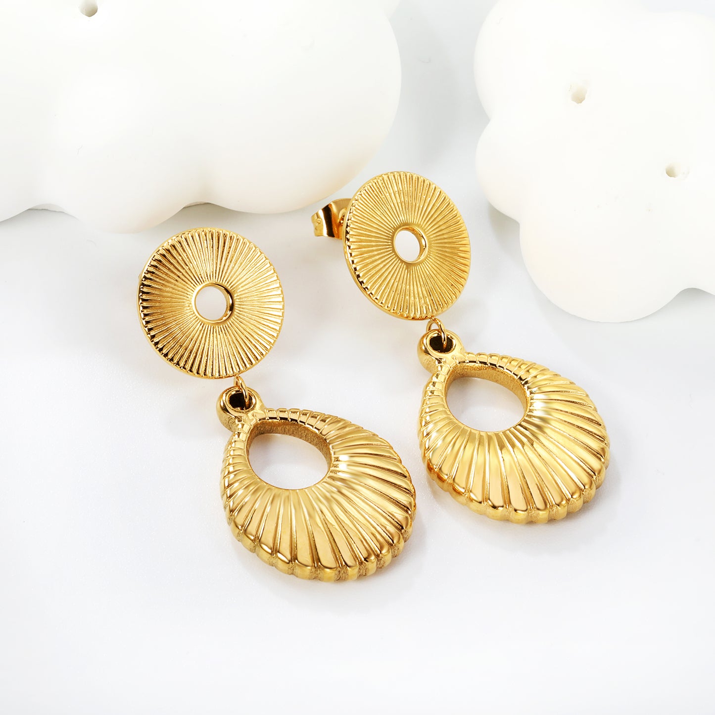 Wholesale Stainless Steel Textured Circle + Teardrop Hoop Earrings Natural Beauty