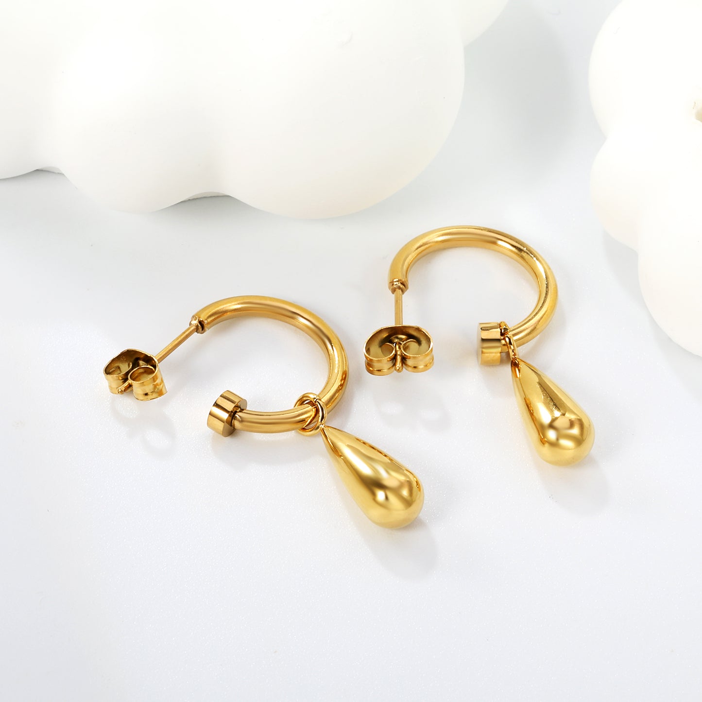 Wholesale Stainless Steel Elegant C-Shaped Teardrop Earrings
