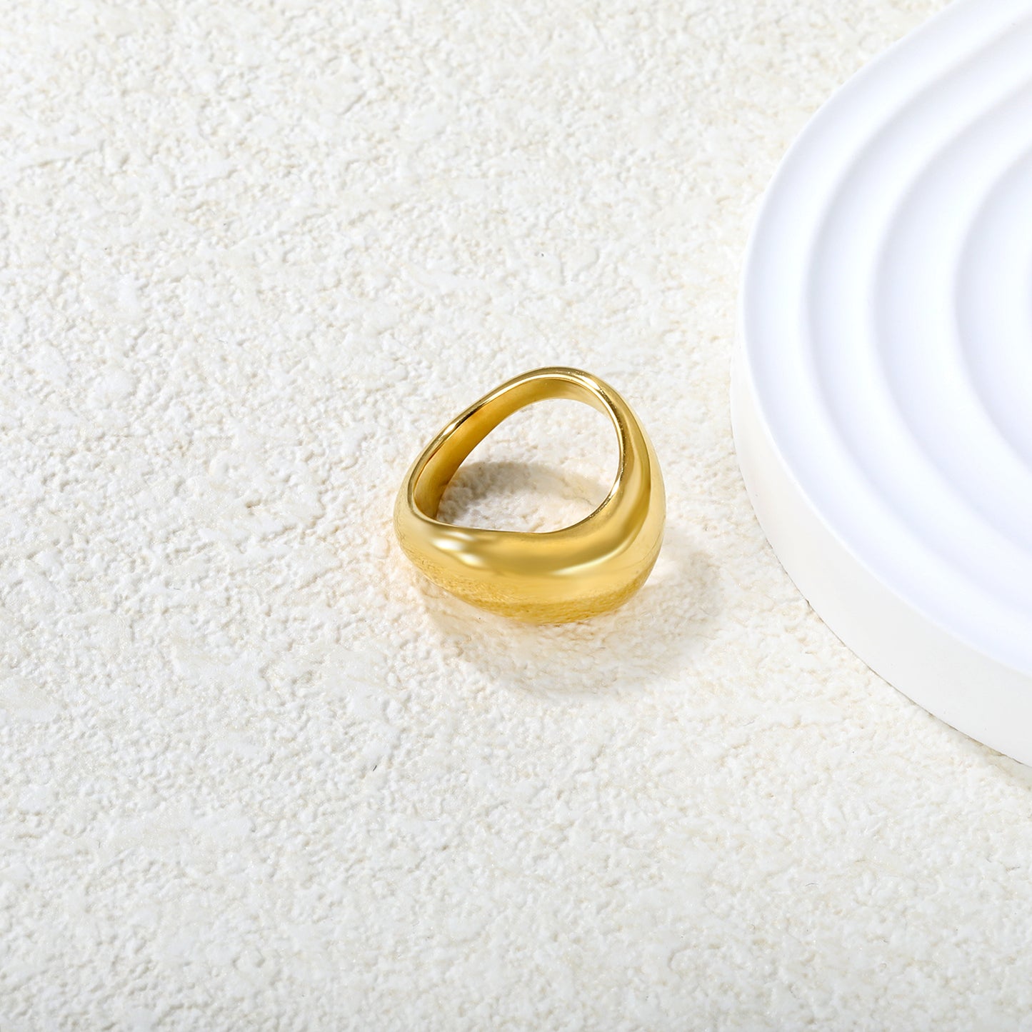 Wholesale 18K Gold Plated Organic Pebble Ring Fluid Dome Minimalist Sculpture Modern Wear