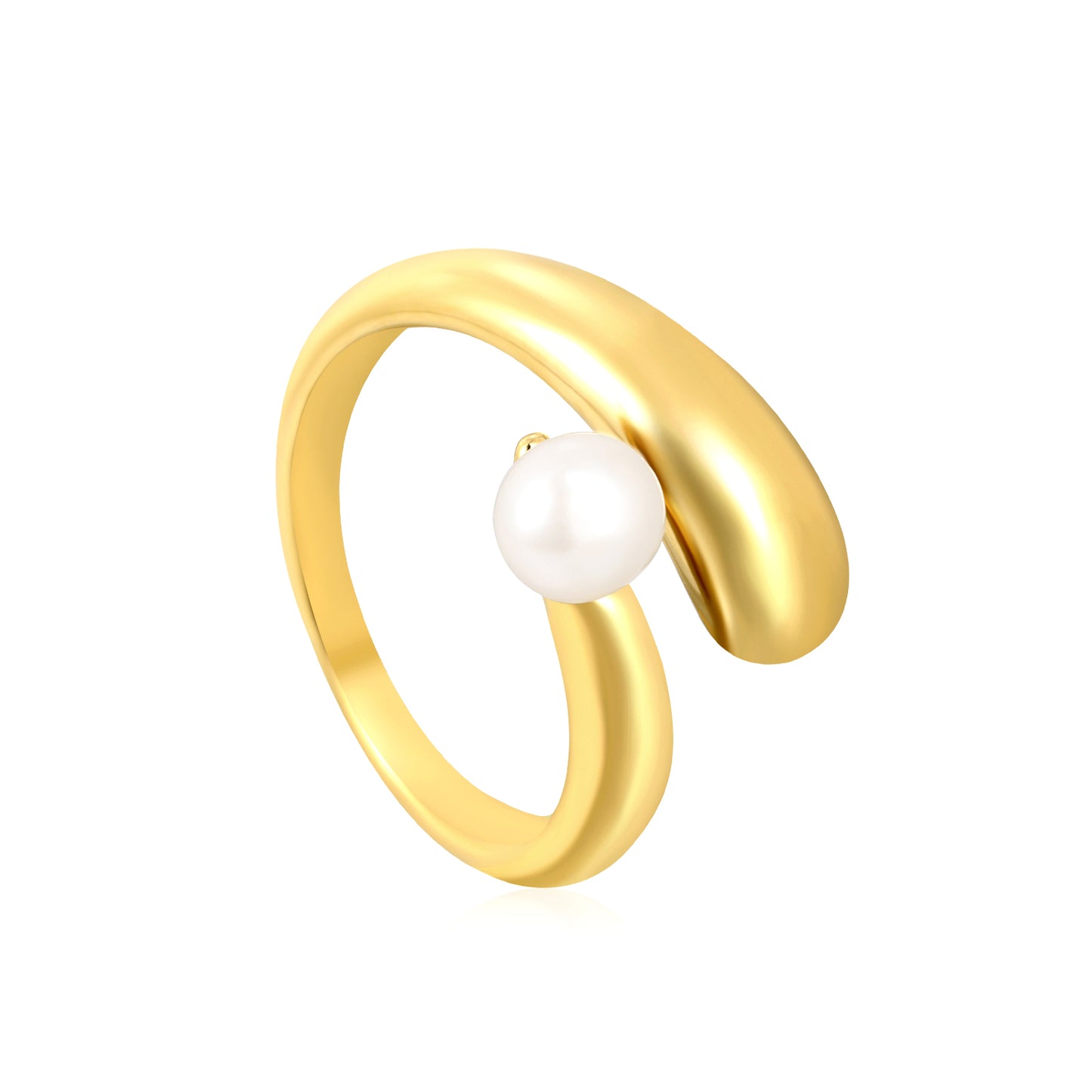 Wholesale Pearl Curved Minimalist 18K Gold Stainless Steel Ring
