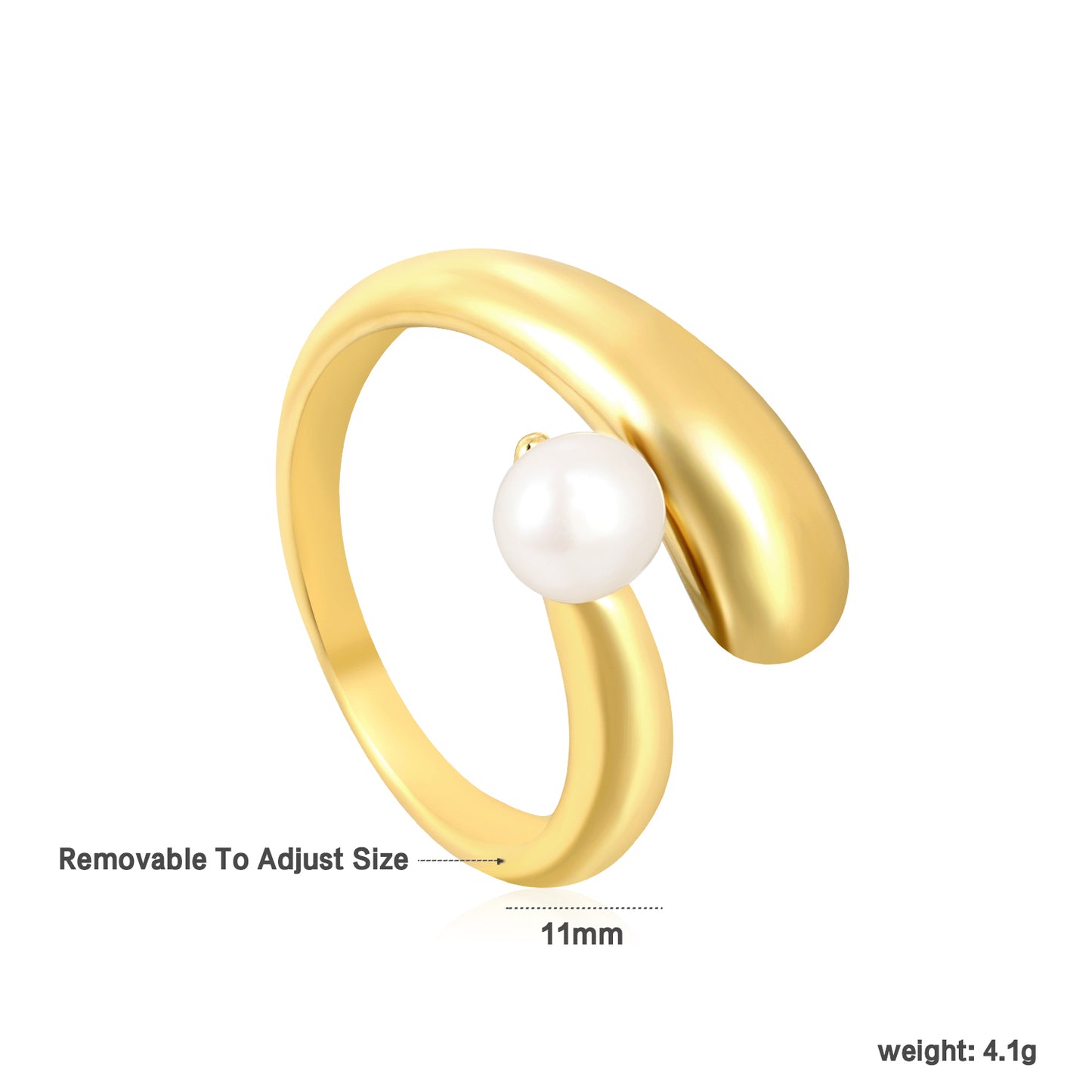 Wholesale Pearl Curved Minimalist 18K Gold Stainless Steel Ring