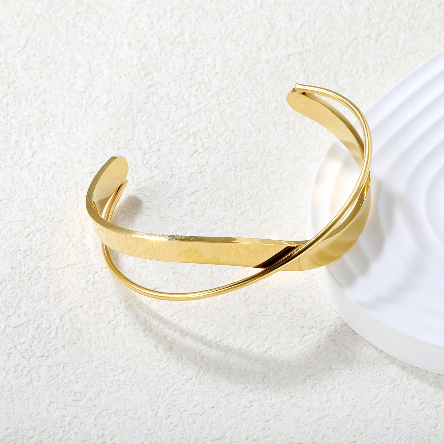 Bulk 18K Gold Plated Modern Crossed Geometric Bangle Bracelet