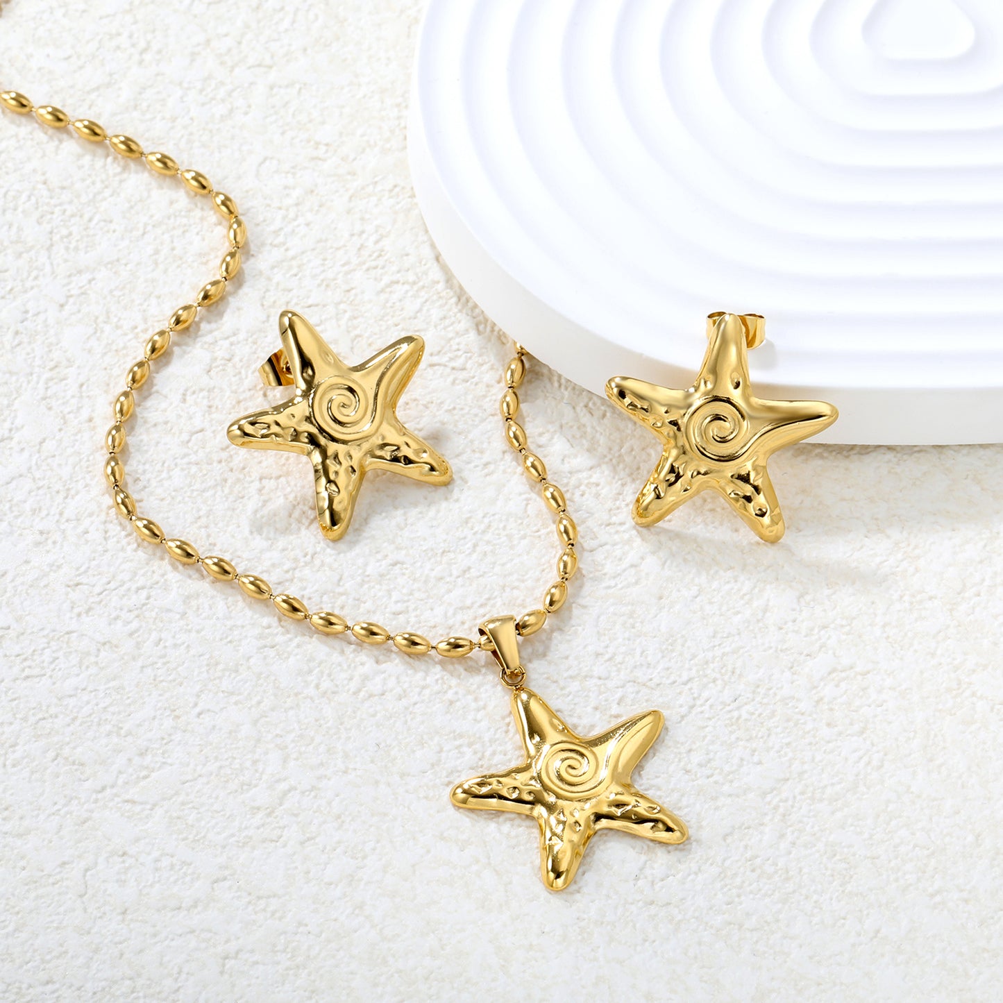 Wholesale 18K Gold Plated Star Constellation Jewelry Set Textured Surface Necklace Earrings Industrial Celestial