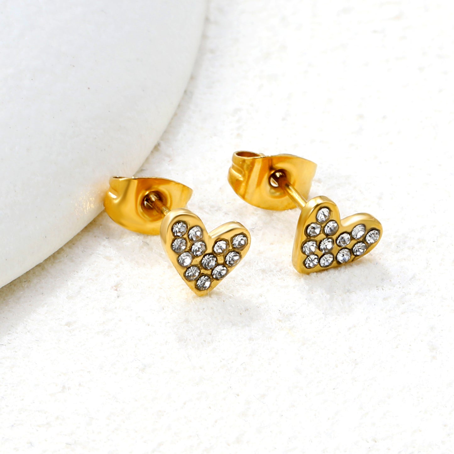 Wholesale stainless steel 18K gold plated heart-shaped white diamonds ordinary pin earrings