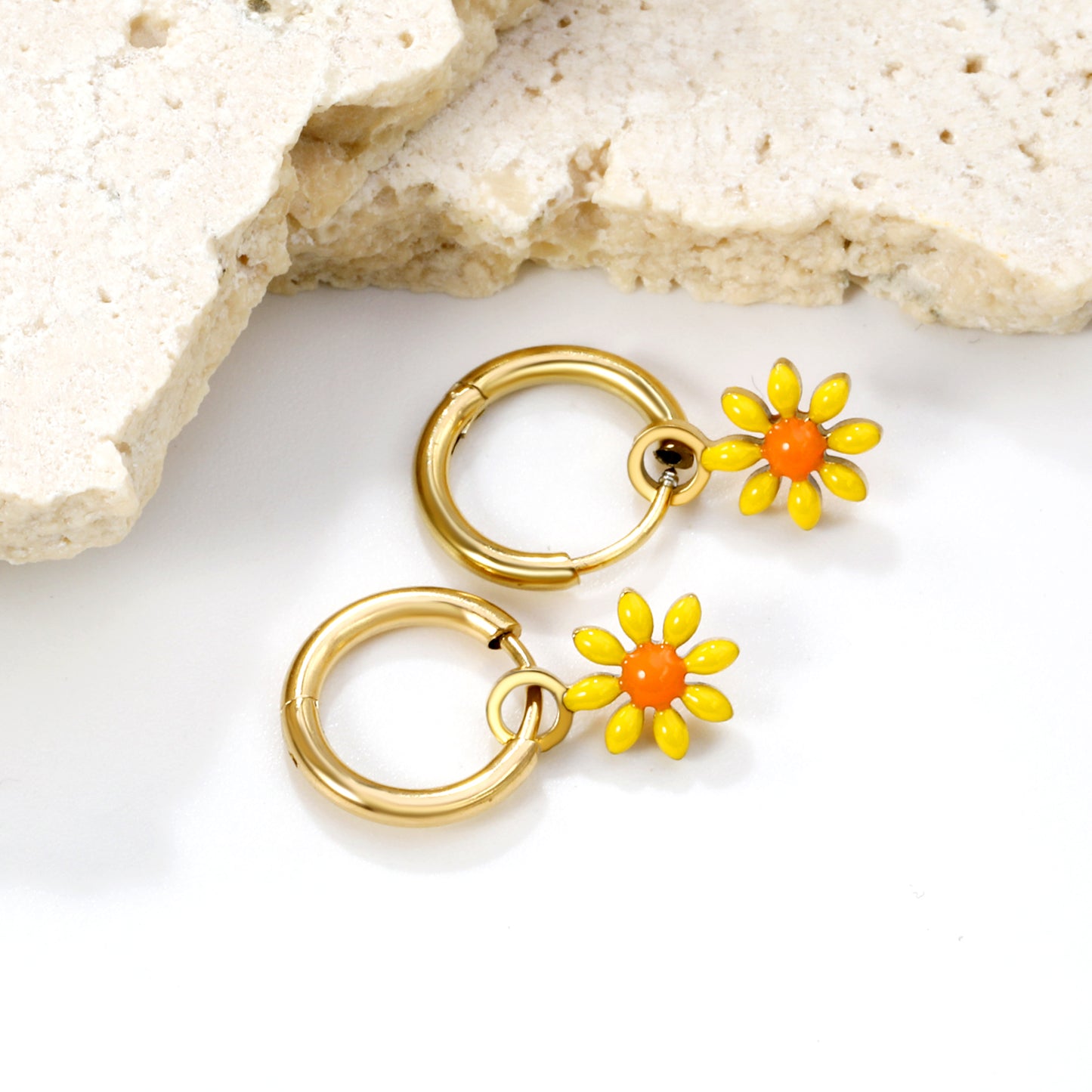 Bulk 18K Gold Blue Flower Hoop Earrings Charming Accessory