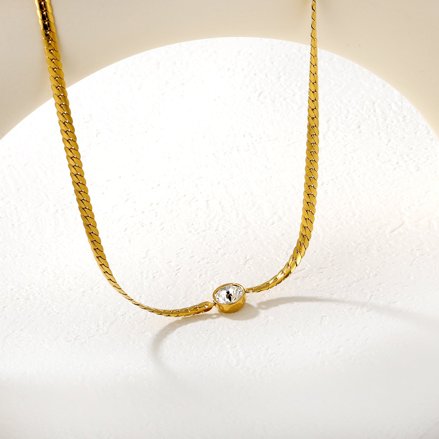 Wholesale 18K Gold Plated Tank Chain Necklace Solitaire Diamond Pendant Industrial Vintage