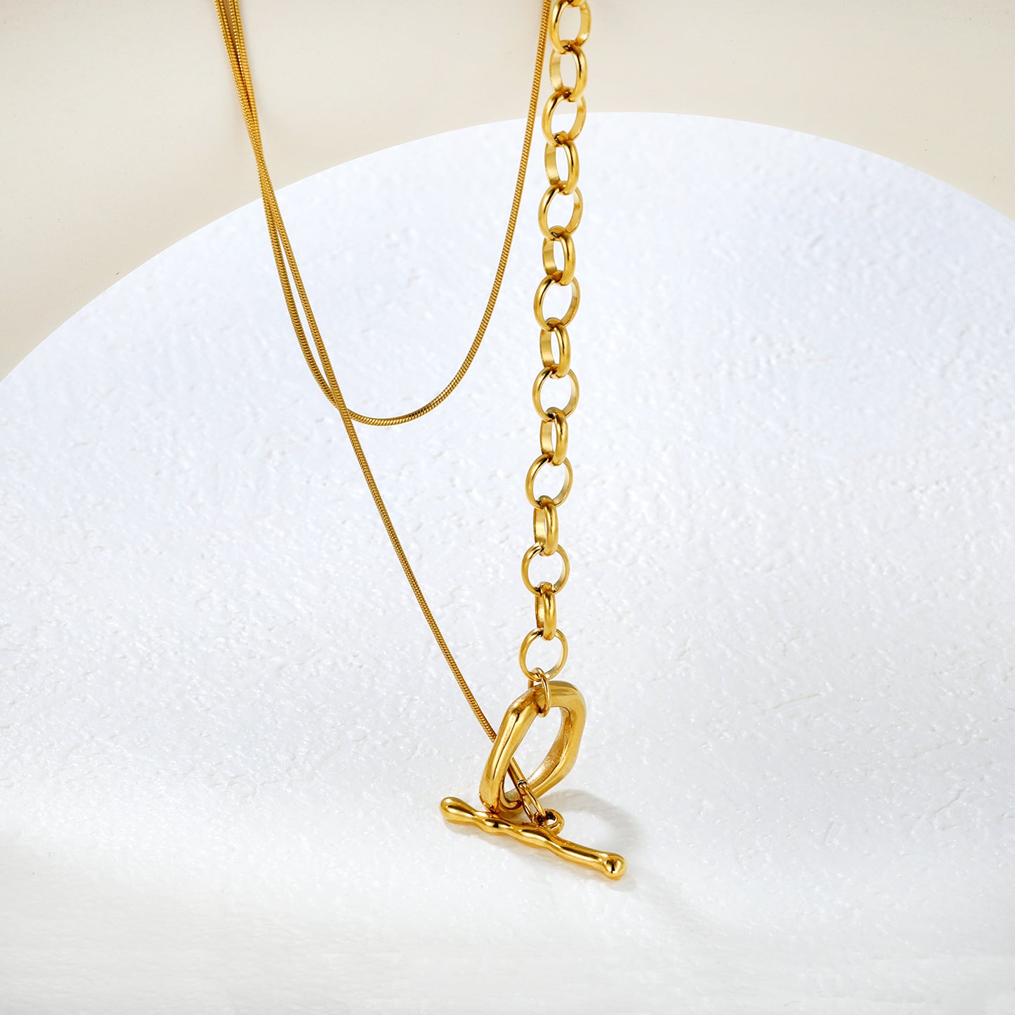 Bulk 18K Gold Plated Luxe Drop & Oval Pearl Snake Chain Necklace