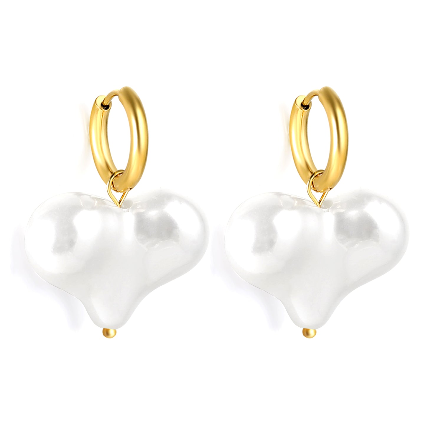 Wholesale Stainless Steel Circle with Heart White Pearl Earrings Simple Chic