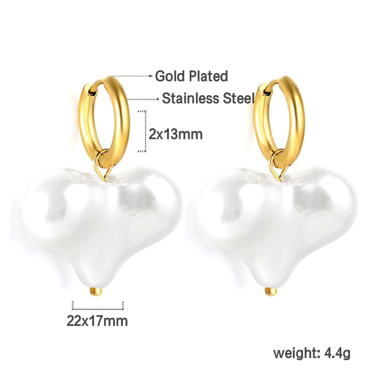 Wholesale Stainless Steel Circle with Heart White Pearl Earrings Simple Chic