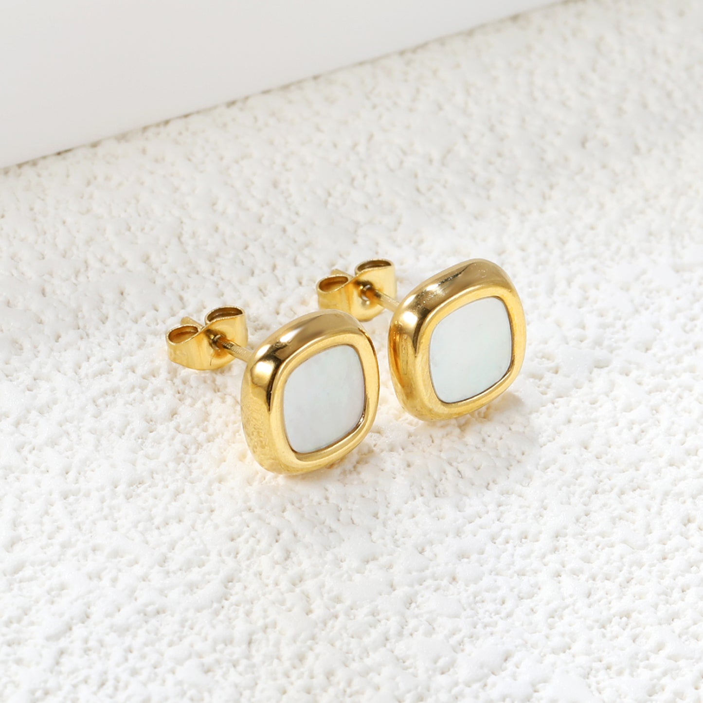 Bulk 18K Gold Square Mother Of Pearl Stud Earrings Simple & Elegant