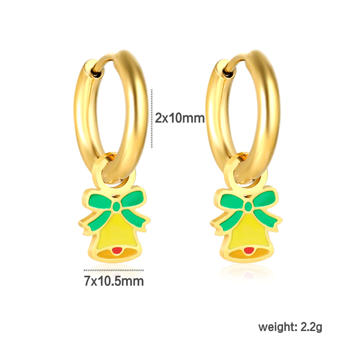 Wholesale Gold Hoop Earrings with Green Bell Decoration