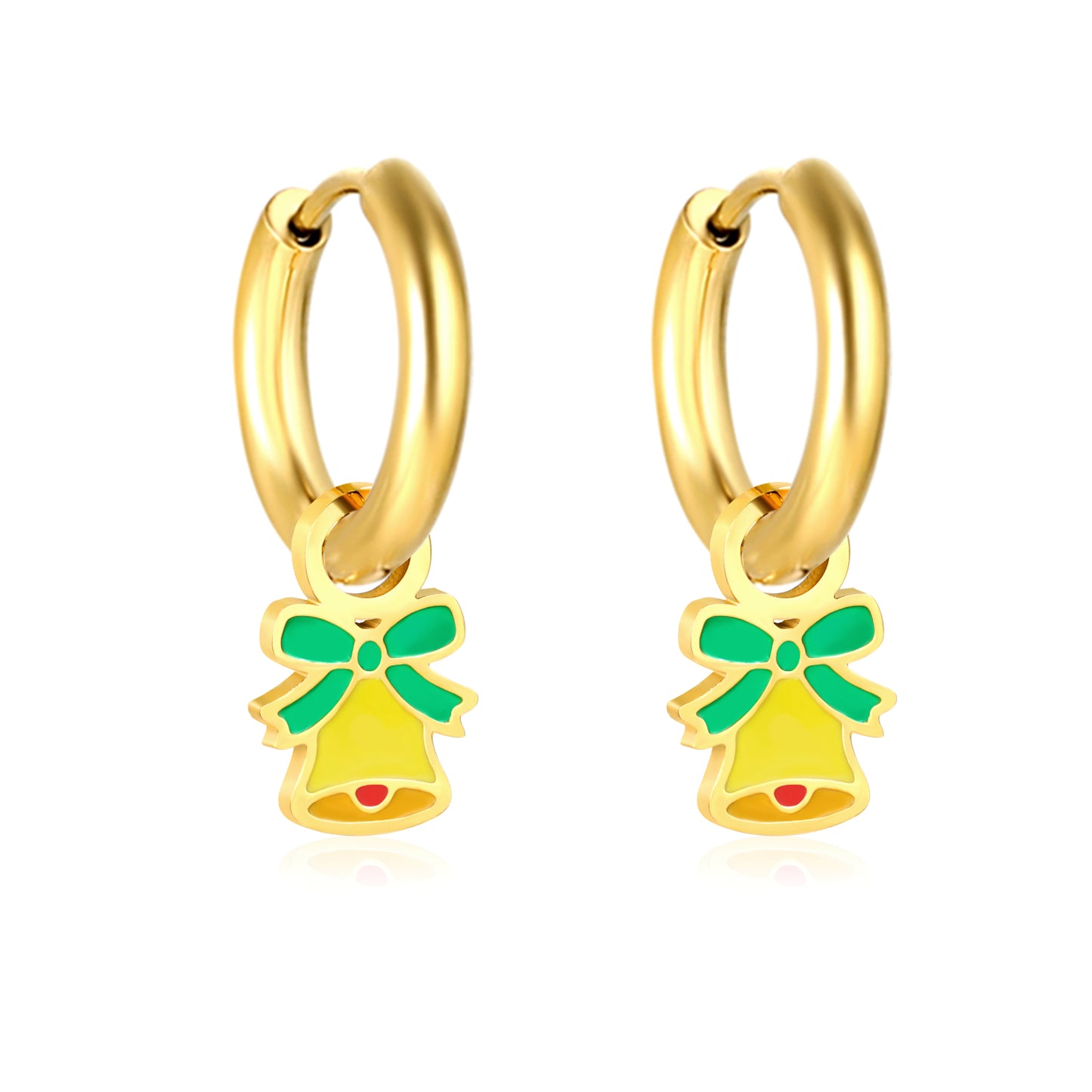 Wholesale Gold Hoop Earrings with Green Bell Decoration