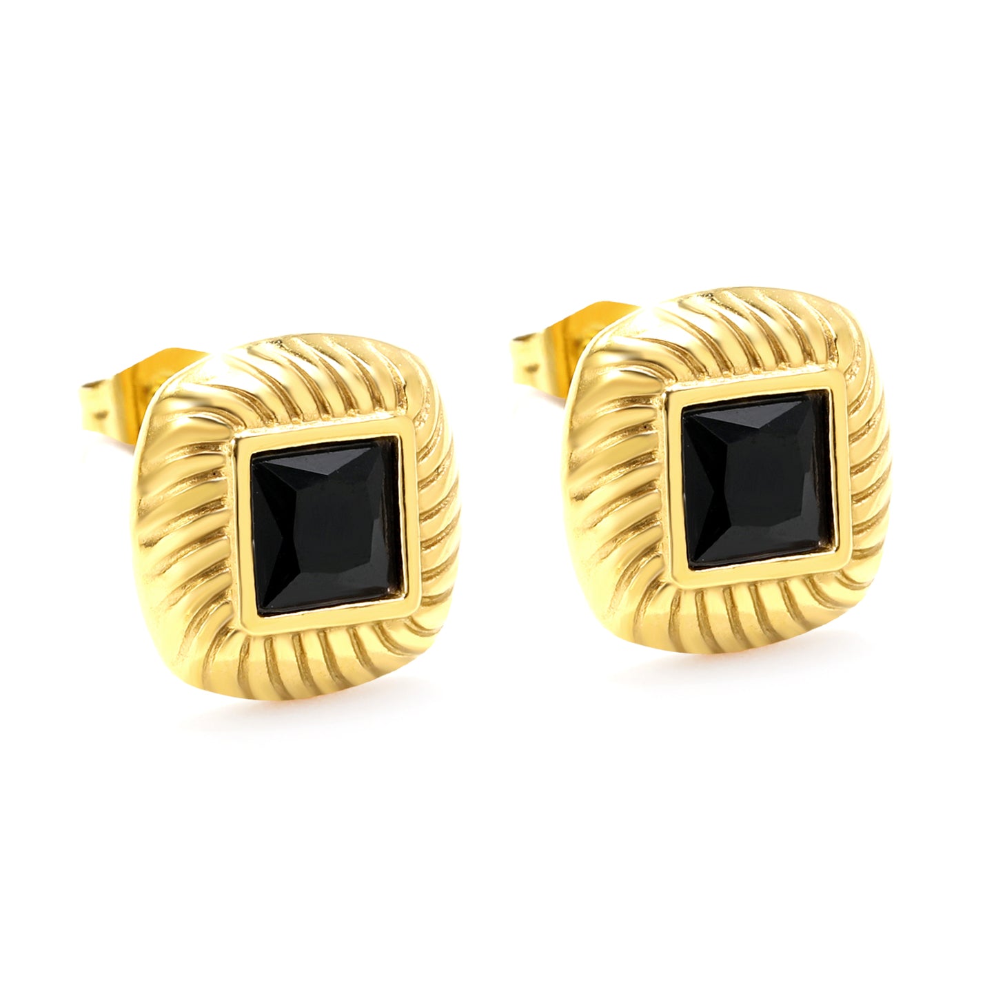 Wholesale 18K Gold Square Black Textured Stud Earrings Mysterious & Stylish