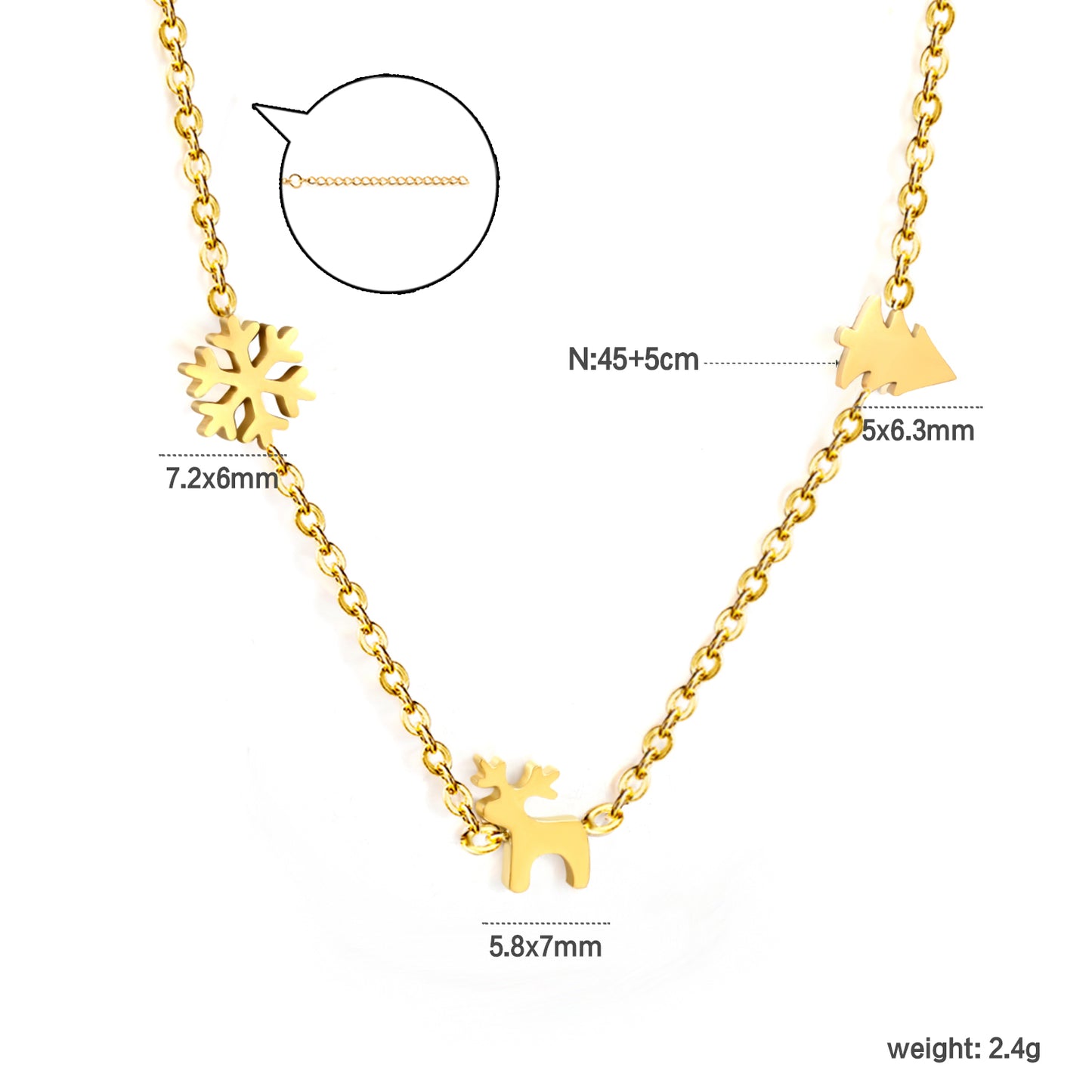 Wholesale Stainless Steel Christmas Tree + Elk + Hexagonal Snowflake Accessories Necklace