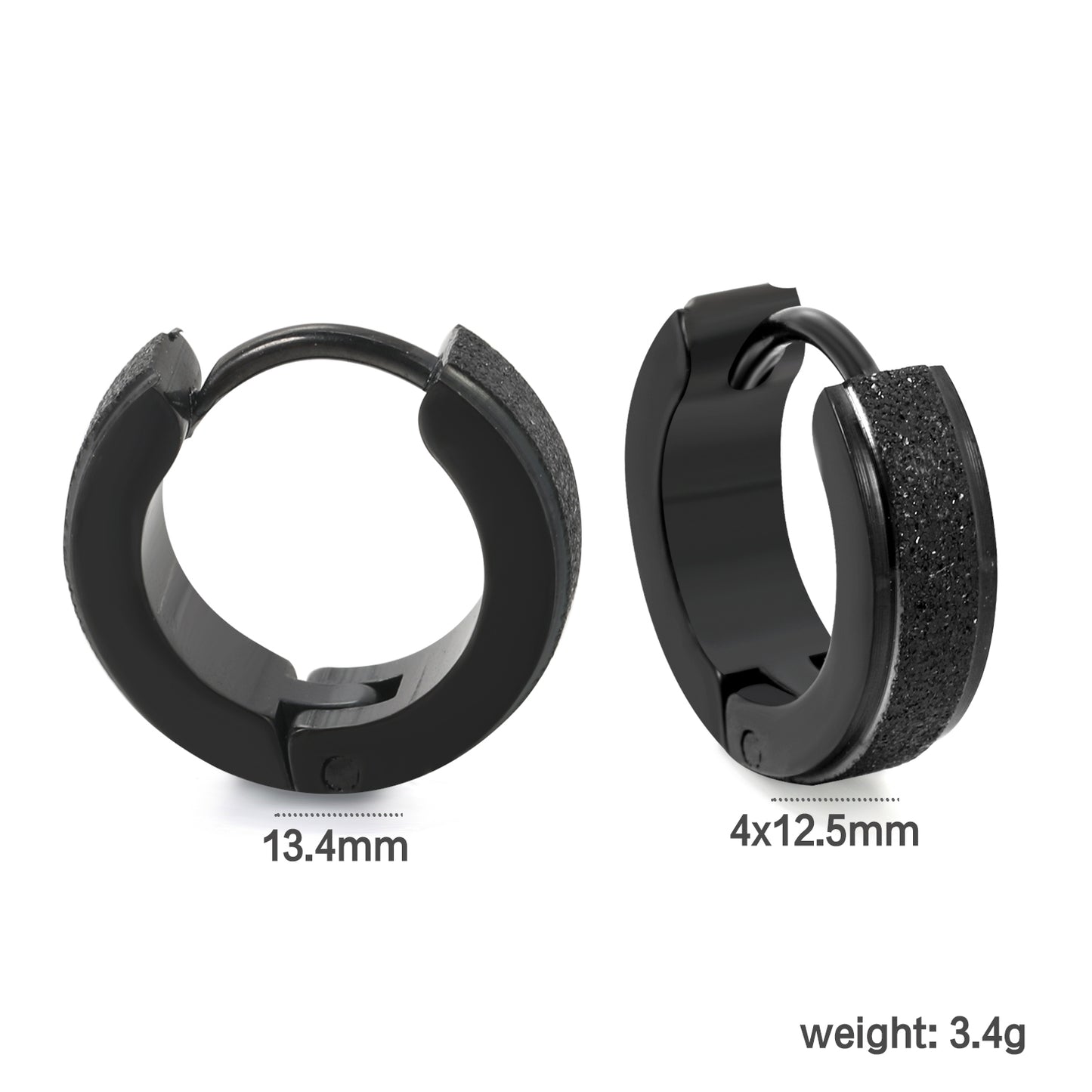 Wholesale stainless steel black round stud earrings with glitter and a matte finish