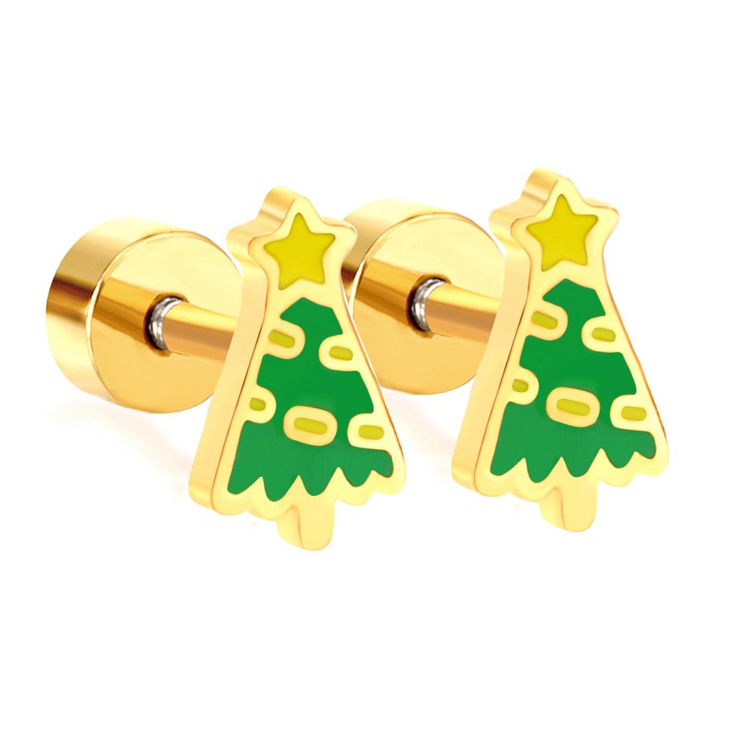 Wholesale 18K Gold Christmas Tree Stud Earrings Festive Design