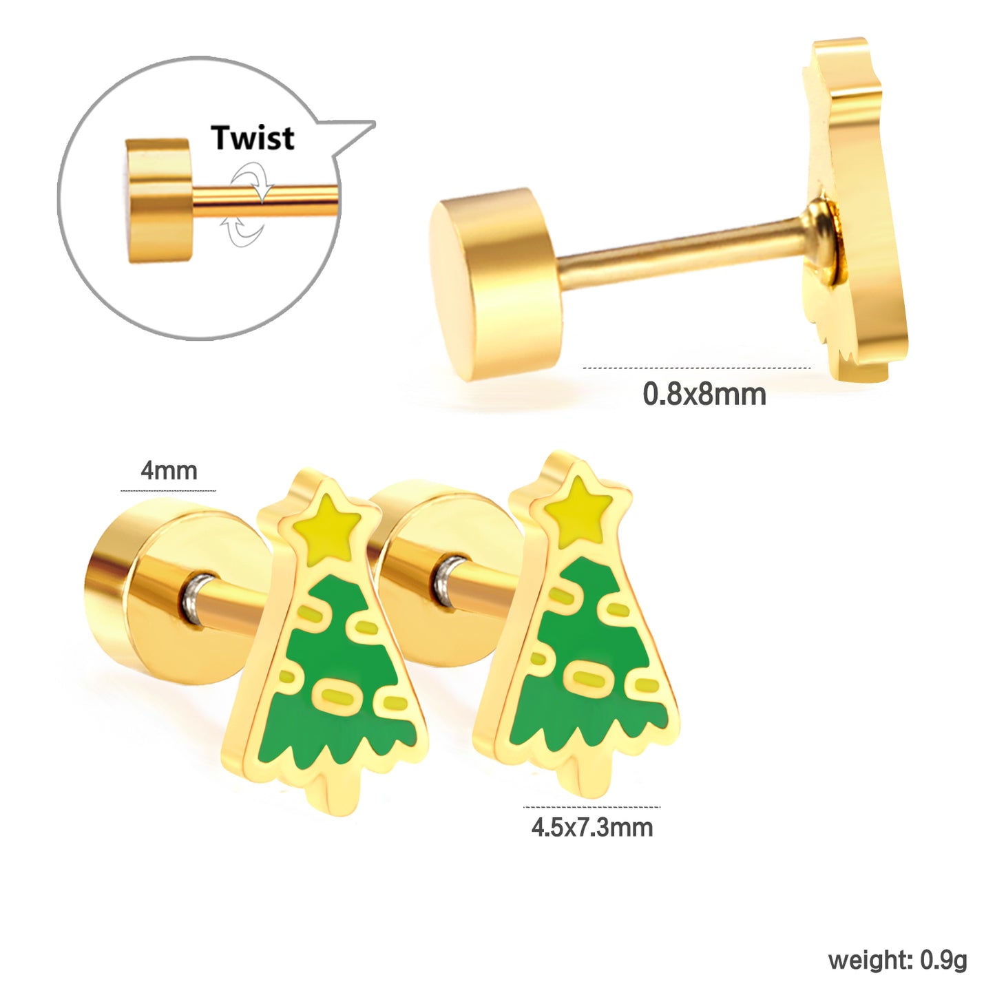 Wholesale 18K Gold Christmas Tree Stud Earrings Festive Design