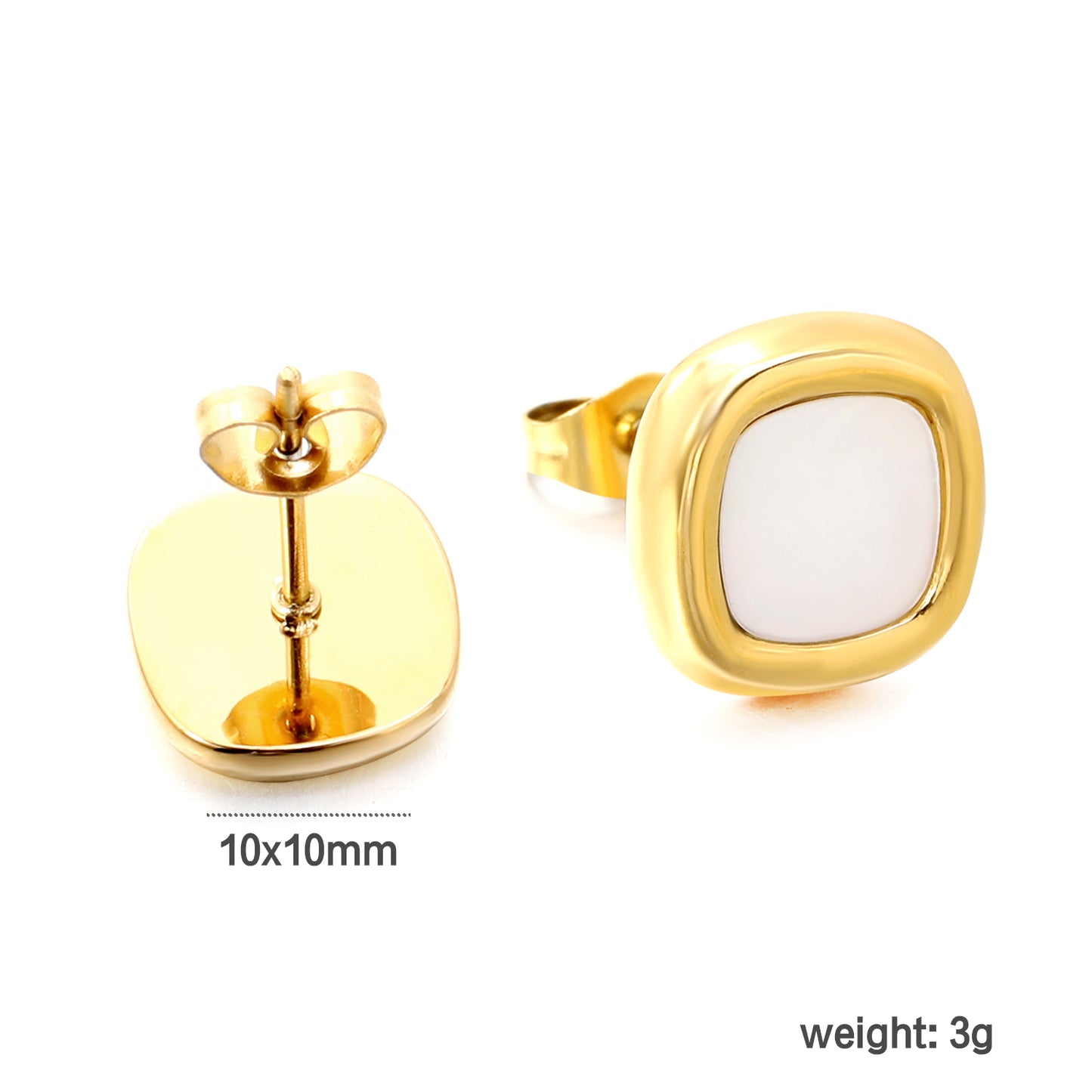 Bulk 18K Gold Square Mother Of Pearl Stud Earrings Simple & Elegant