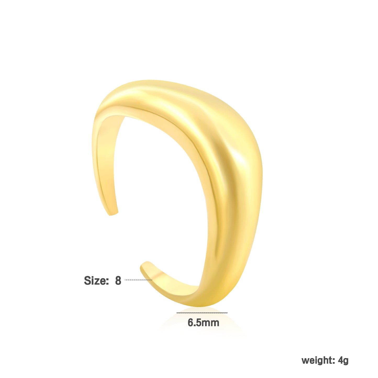 Wholesale Smooth Curved Open 18K Gold Stainless Steel Ring