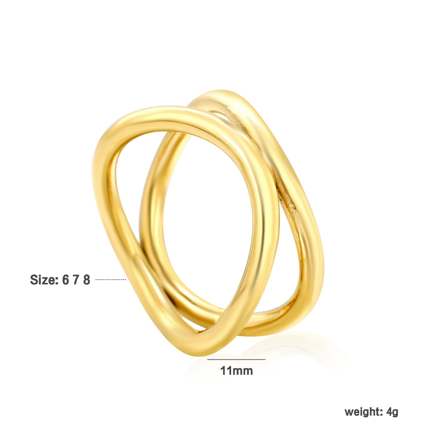 Wholesale 18K Gold Plated Dual Interlock Ring Three-Dimensional Weave Light Luxury Art