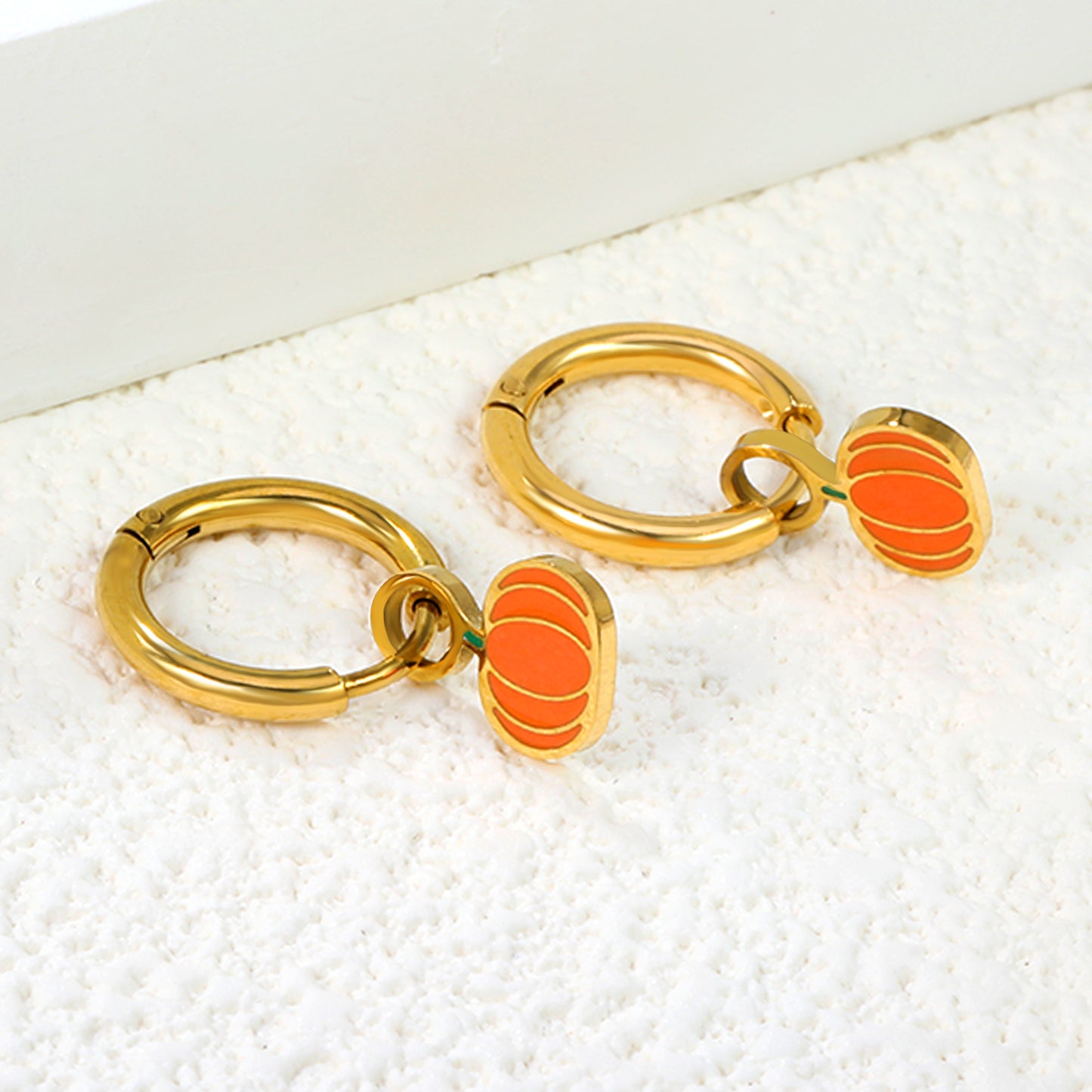 Wholesale Gold Hoop Earrings with Orange Pumpkin Charm