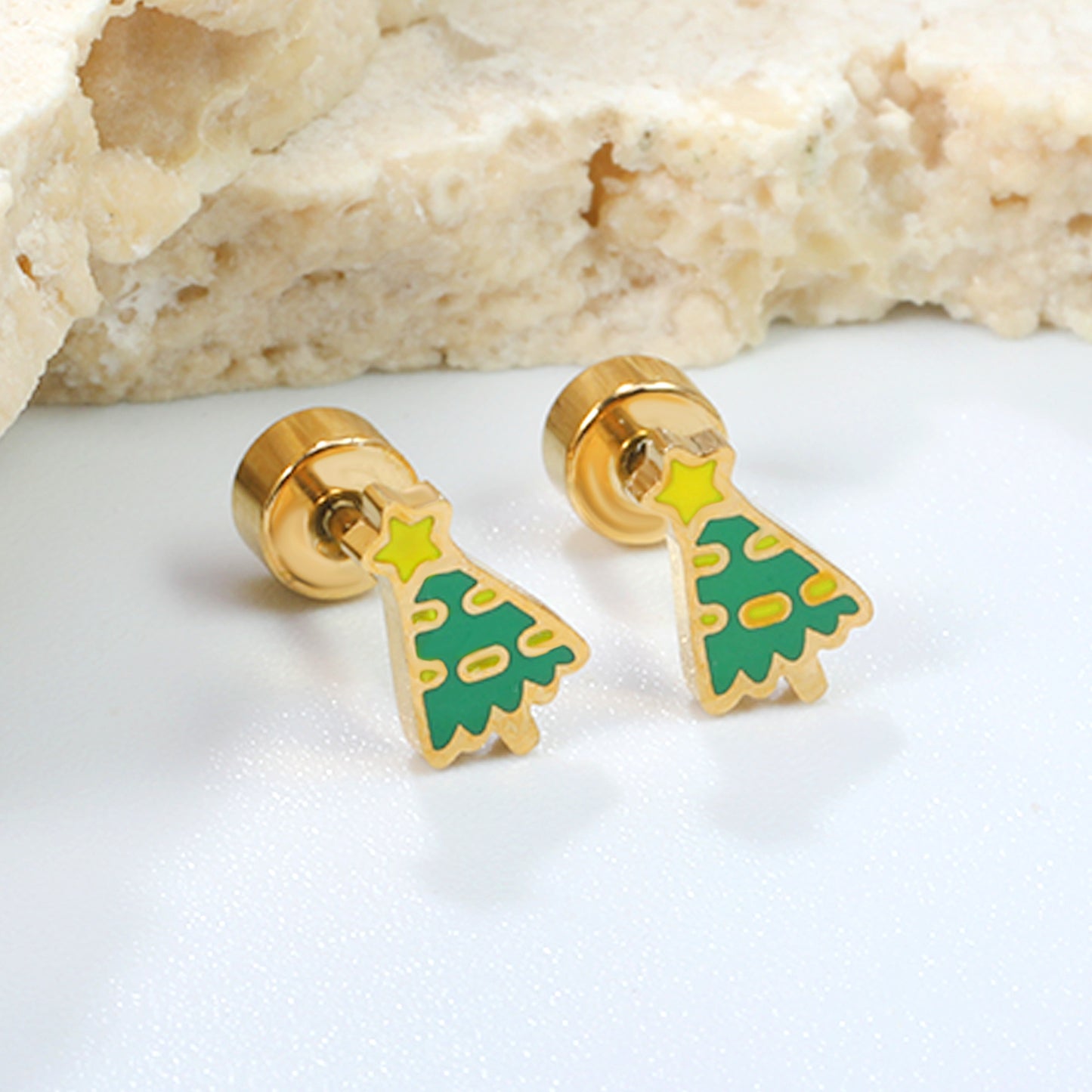 Wholesale 18K Gold Christmas Tree Stud Earrings Festive Design