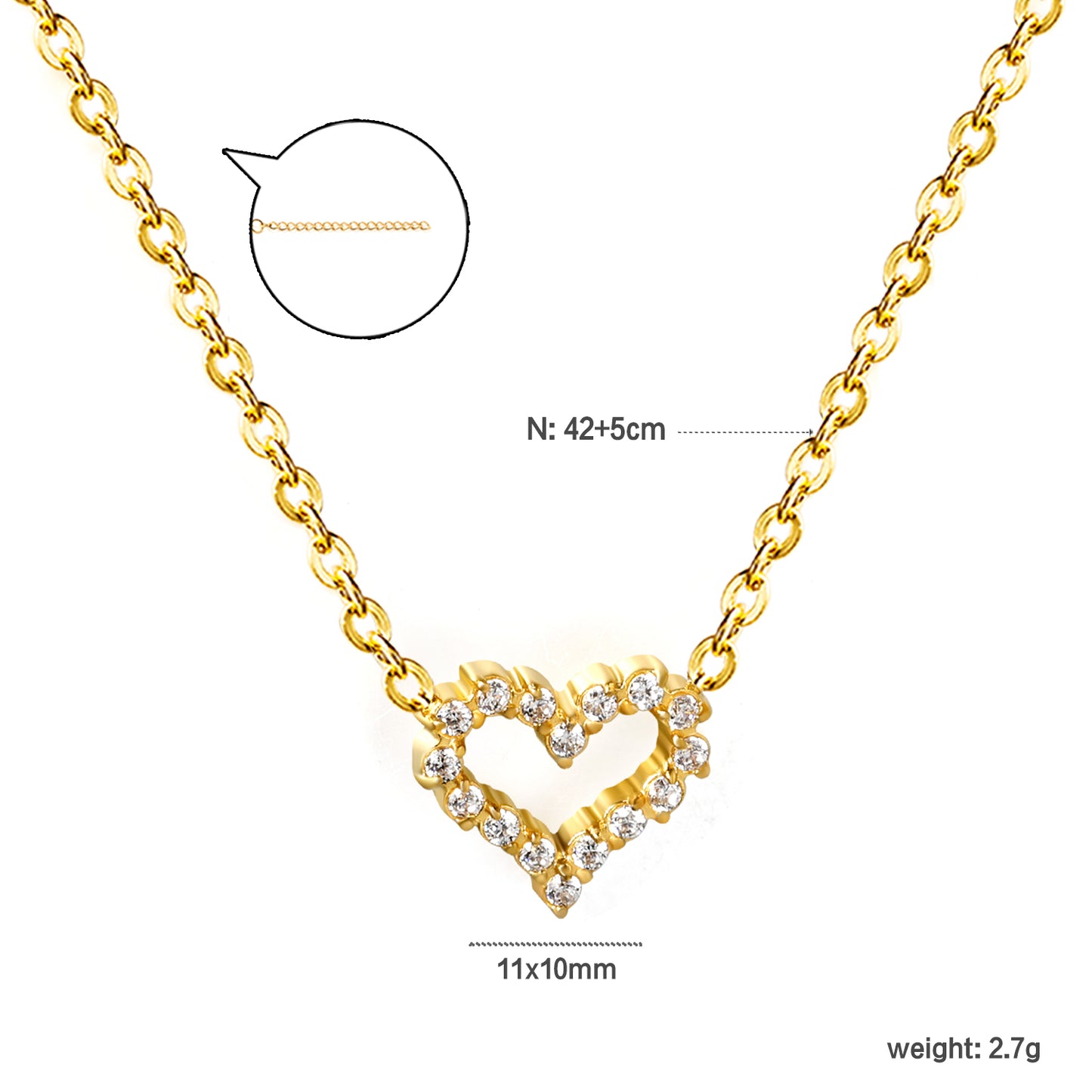Bulk Gold Tone Heart Zircon Necklace Romantic Glow