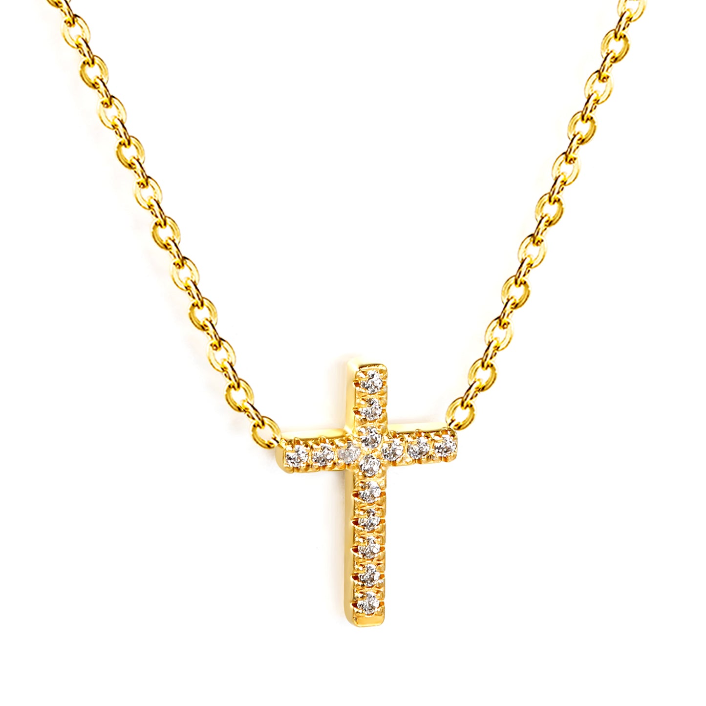 Wholesale Stainless Steel Cross with White Diamond Pendant Necklace