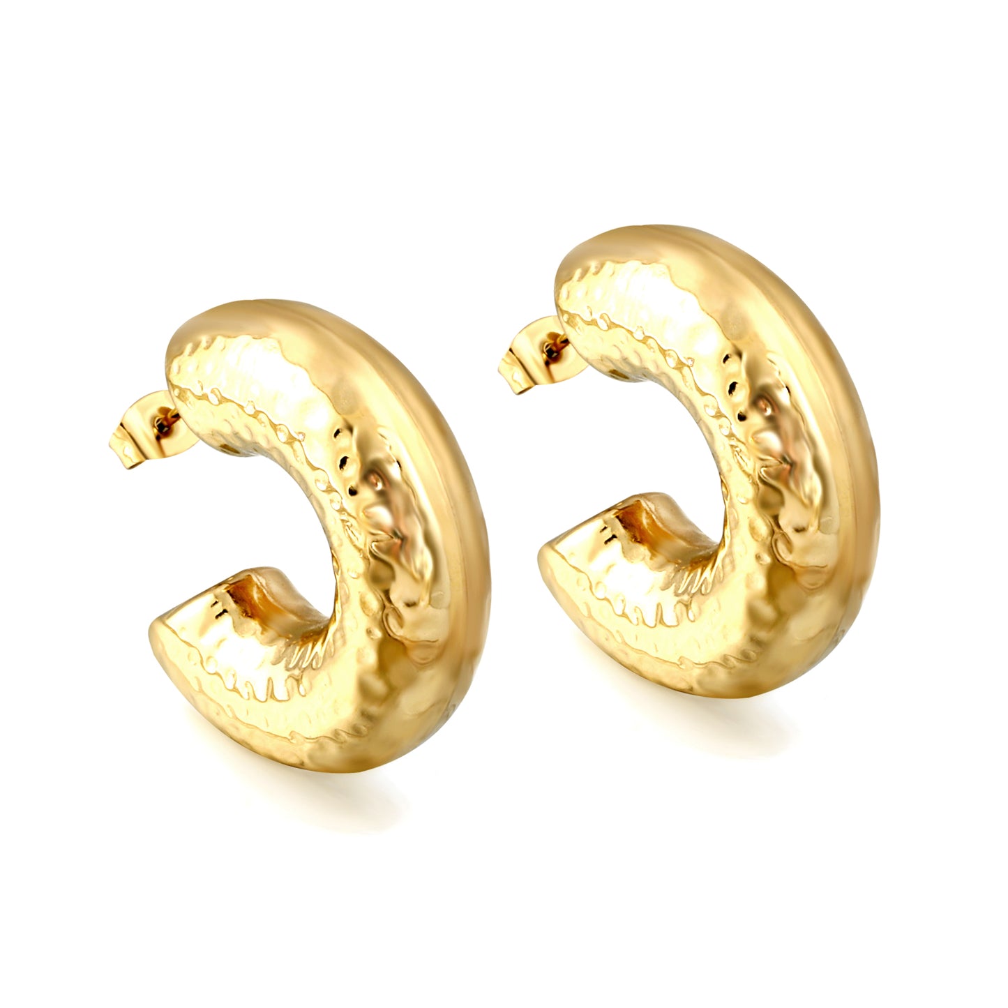 Bulk 18k Gold Grooved Crescent Earrings Retro Vintage