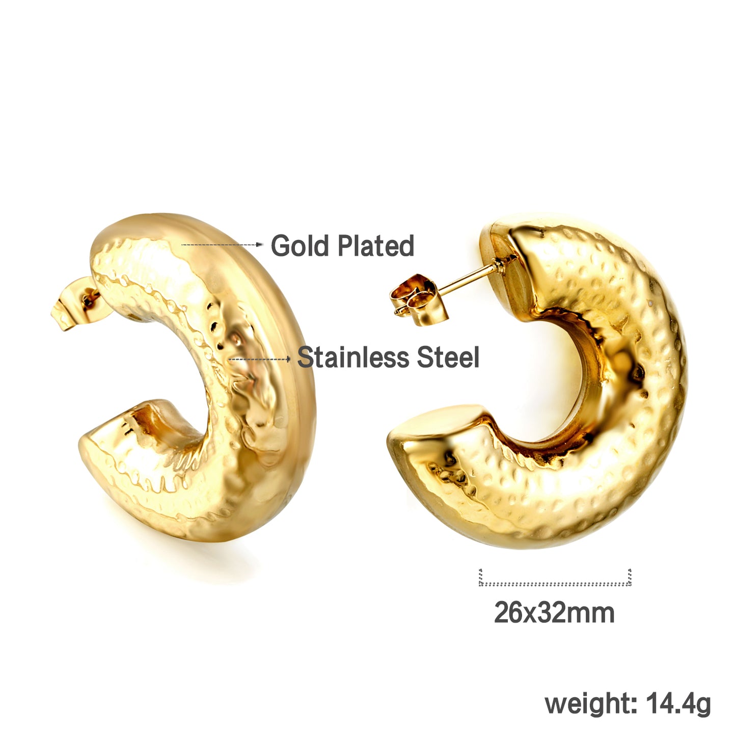 Bulk 18k Gold Grooved Crescent Earrings Retro Vintage