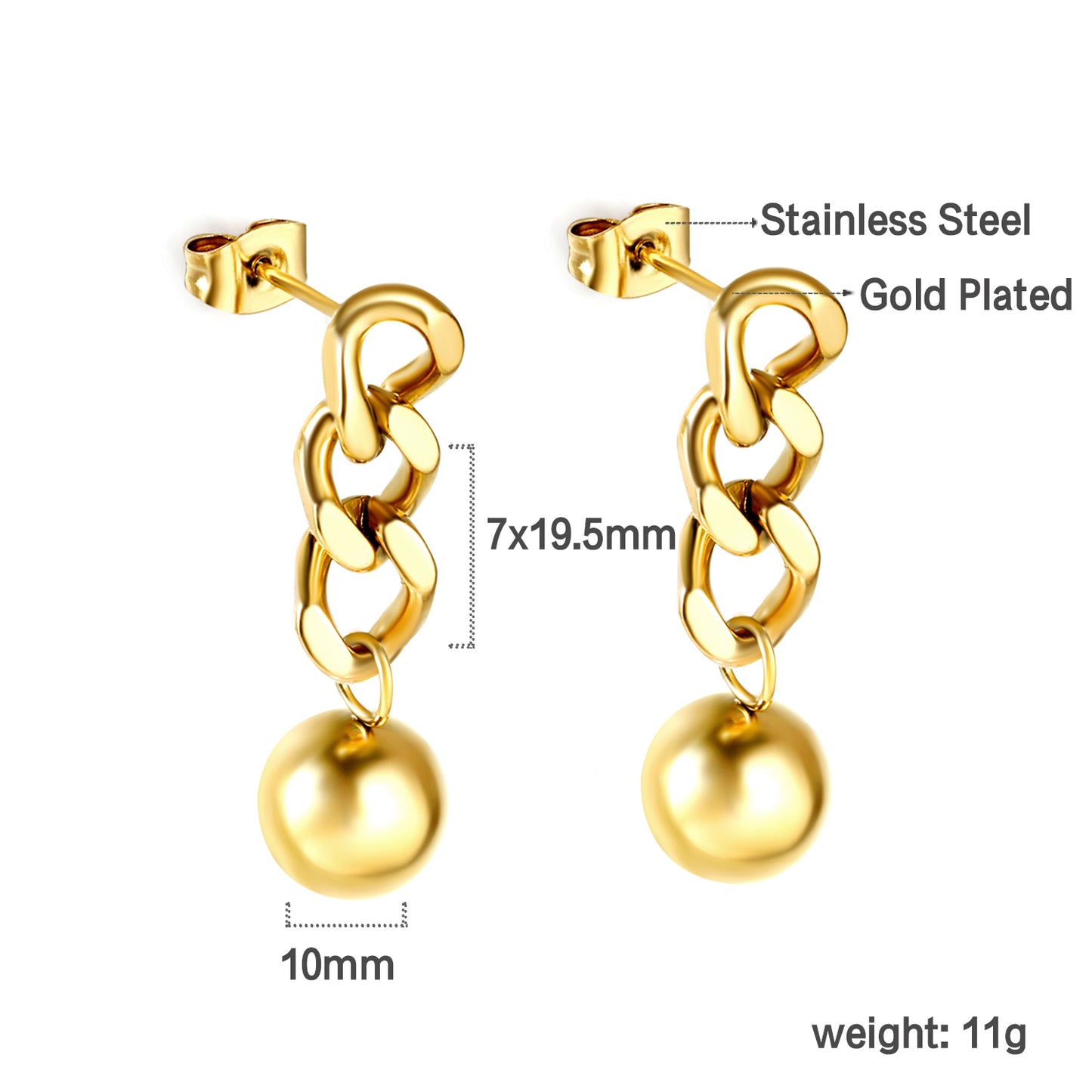 Bulk 18K Gold Chain Ball Earrings Contemporary Edge