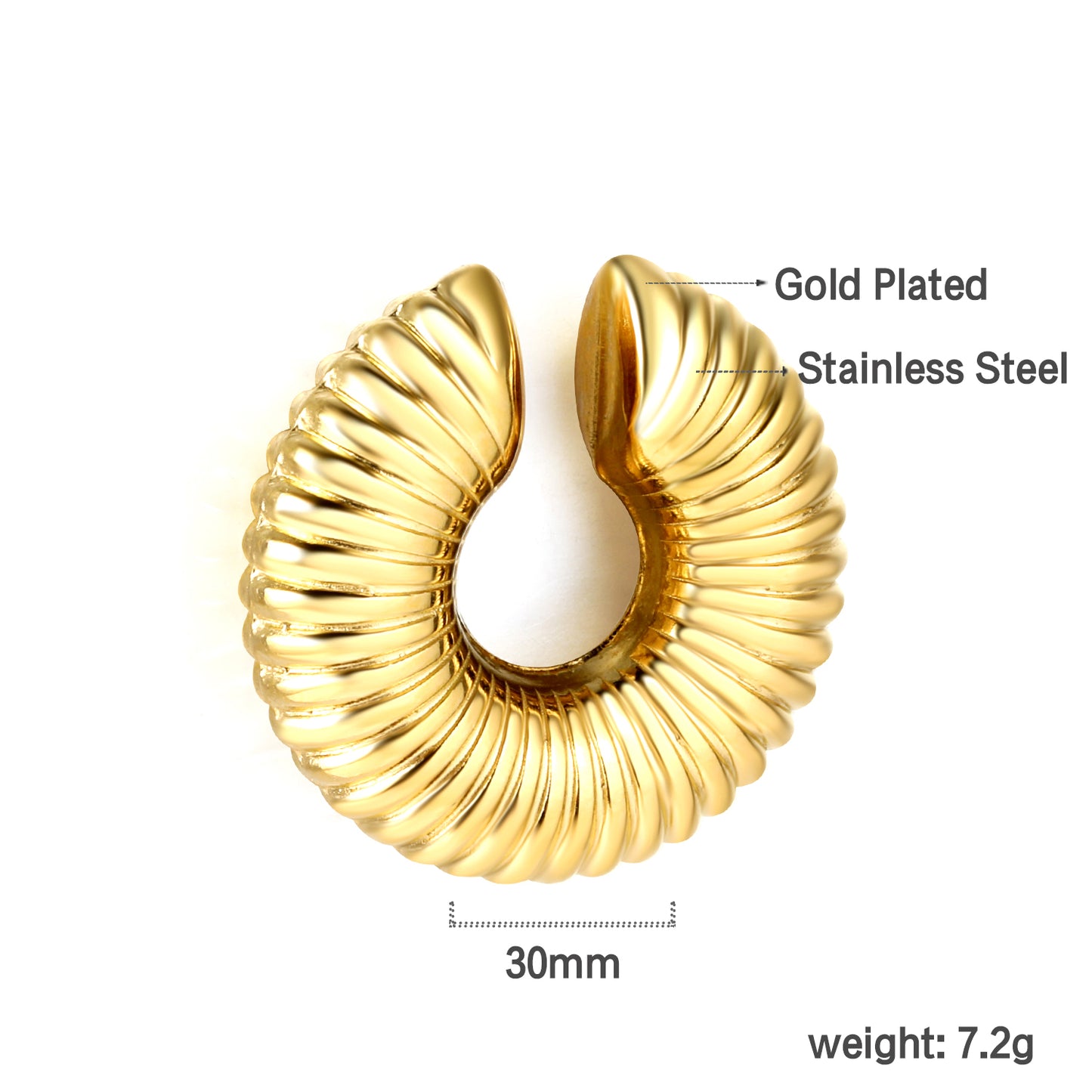Wholesale Stainless Steel C-Shaped Horizontal Ear Clips 30mm