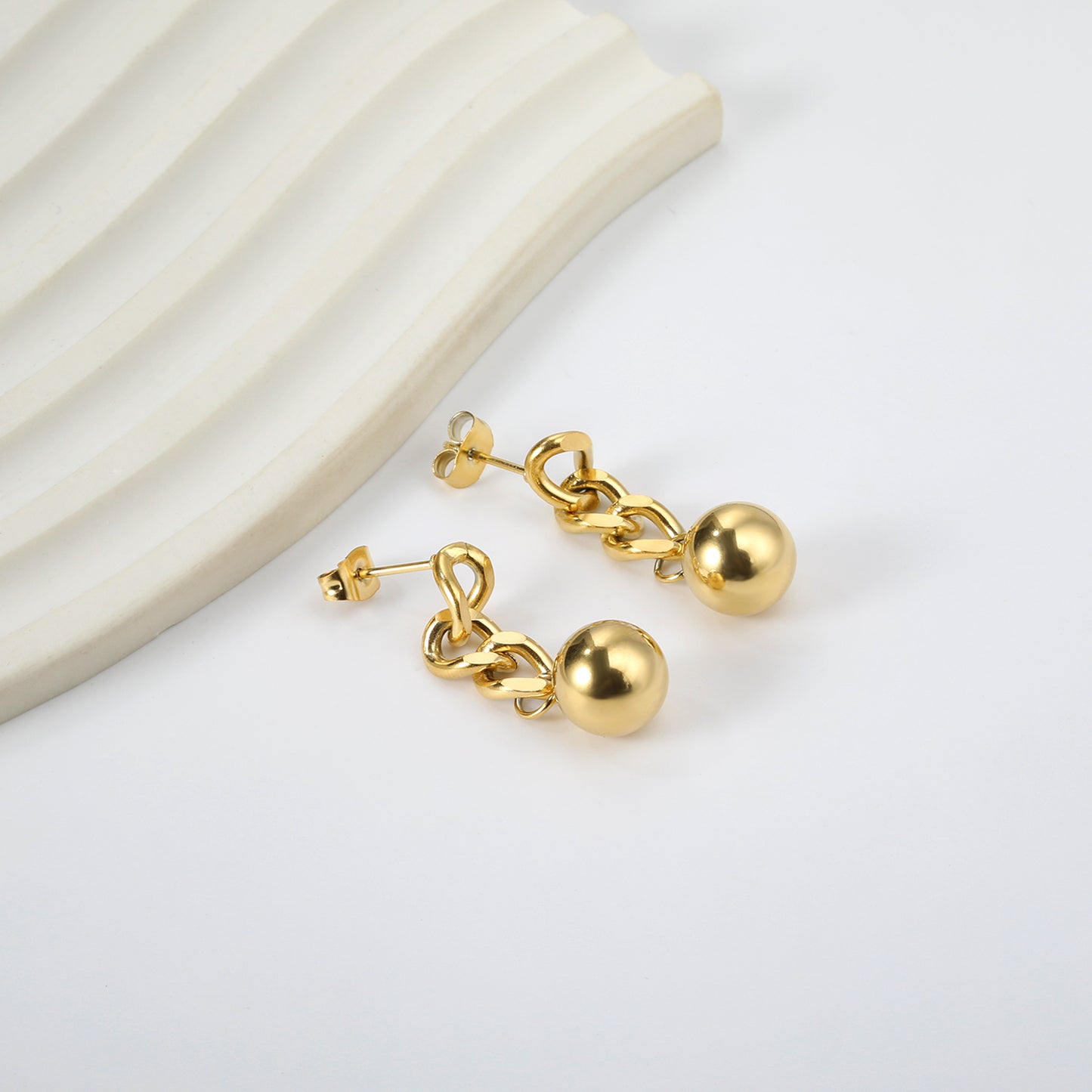 Bulk 18K Gold Chain Ball Earrings Contemporary Edge
