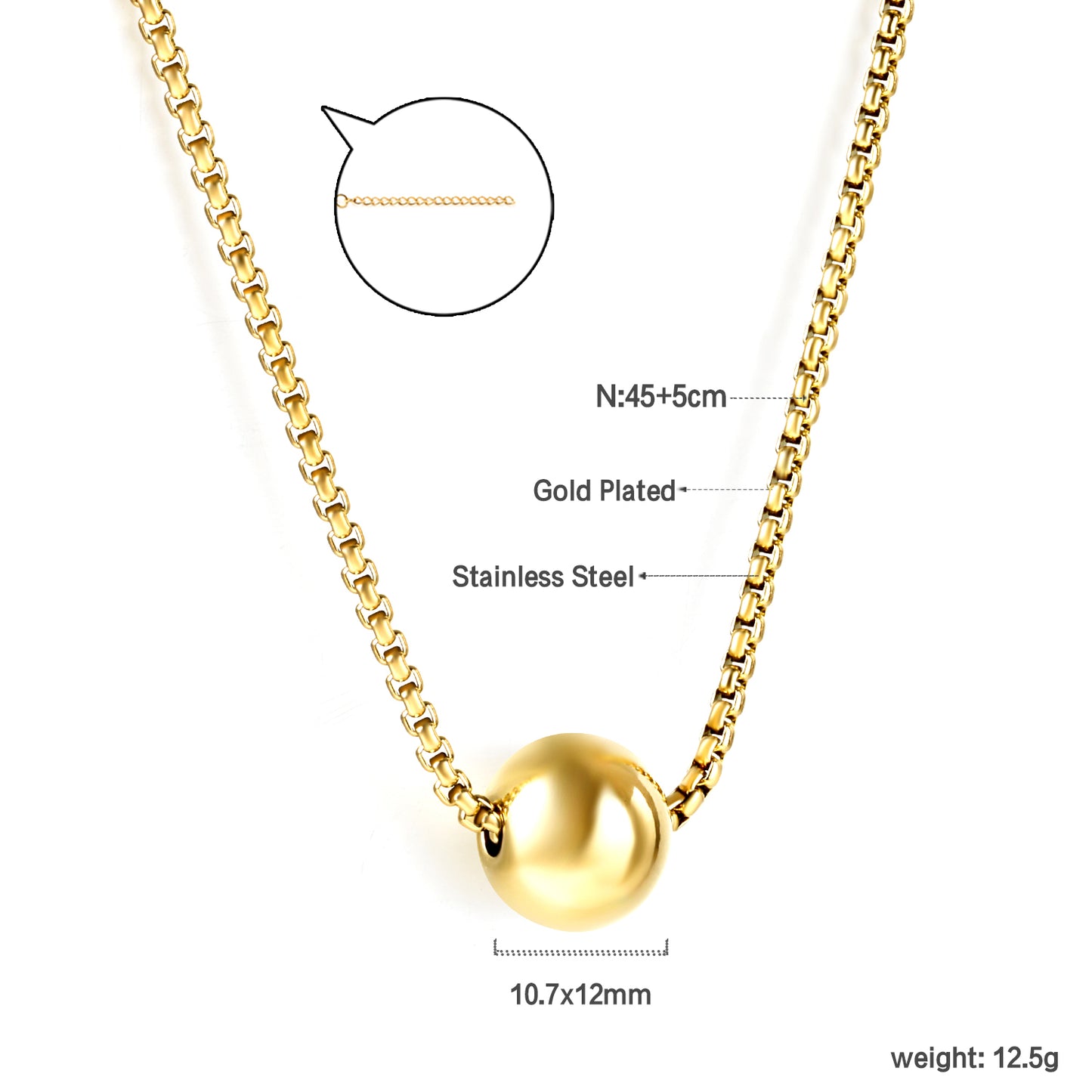 Bulk Stainless Steel Bead Pendant Necklace