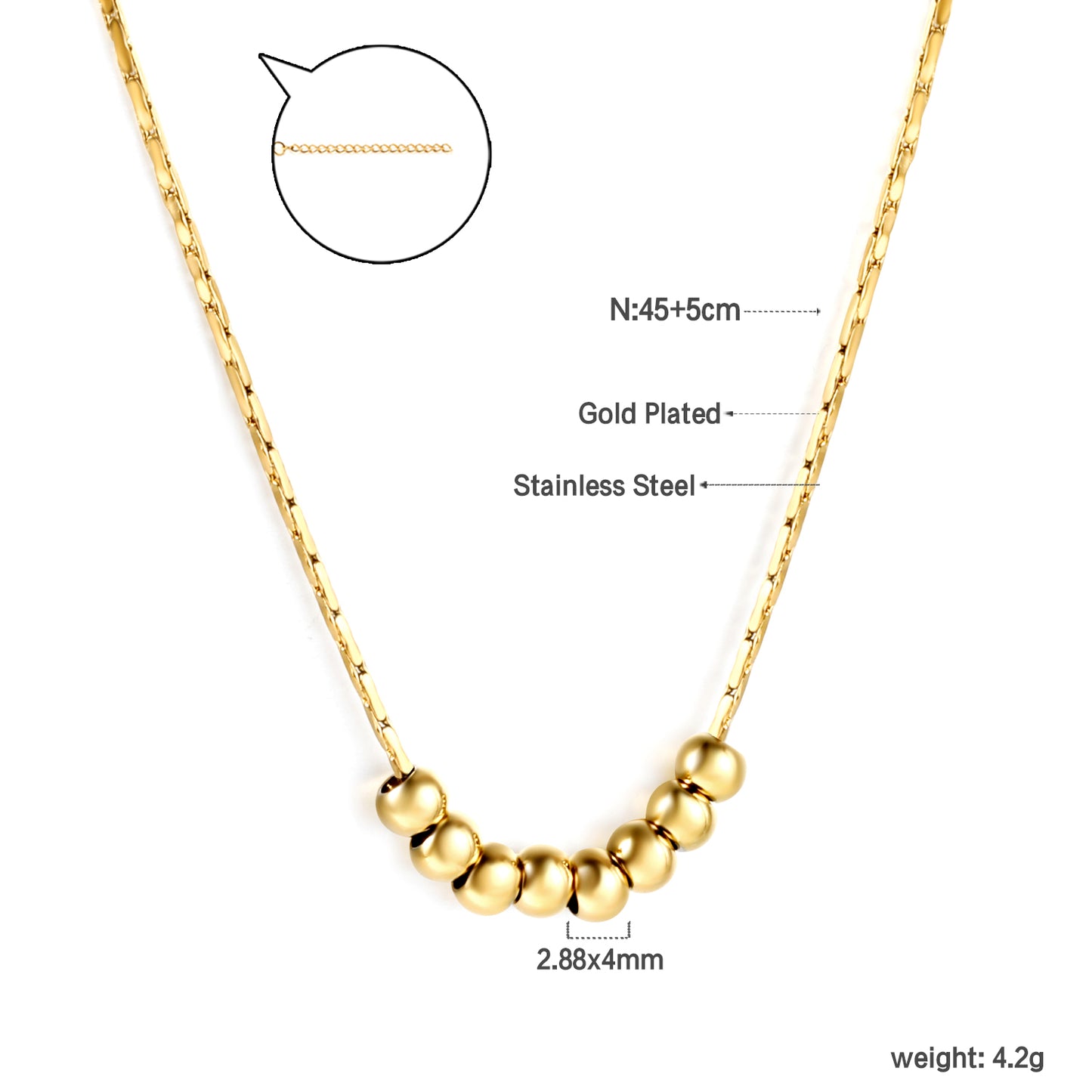 Bulk Stainless Steel Gold Bead Chain Necklace Classic Style