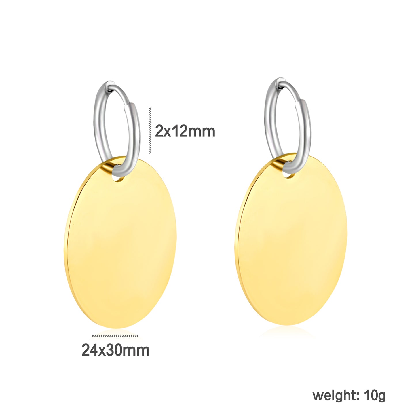 Wholesale Two-Tone Hoop with Gold Disc Earrings Contrast Design Minimalist Luxury