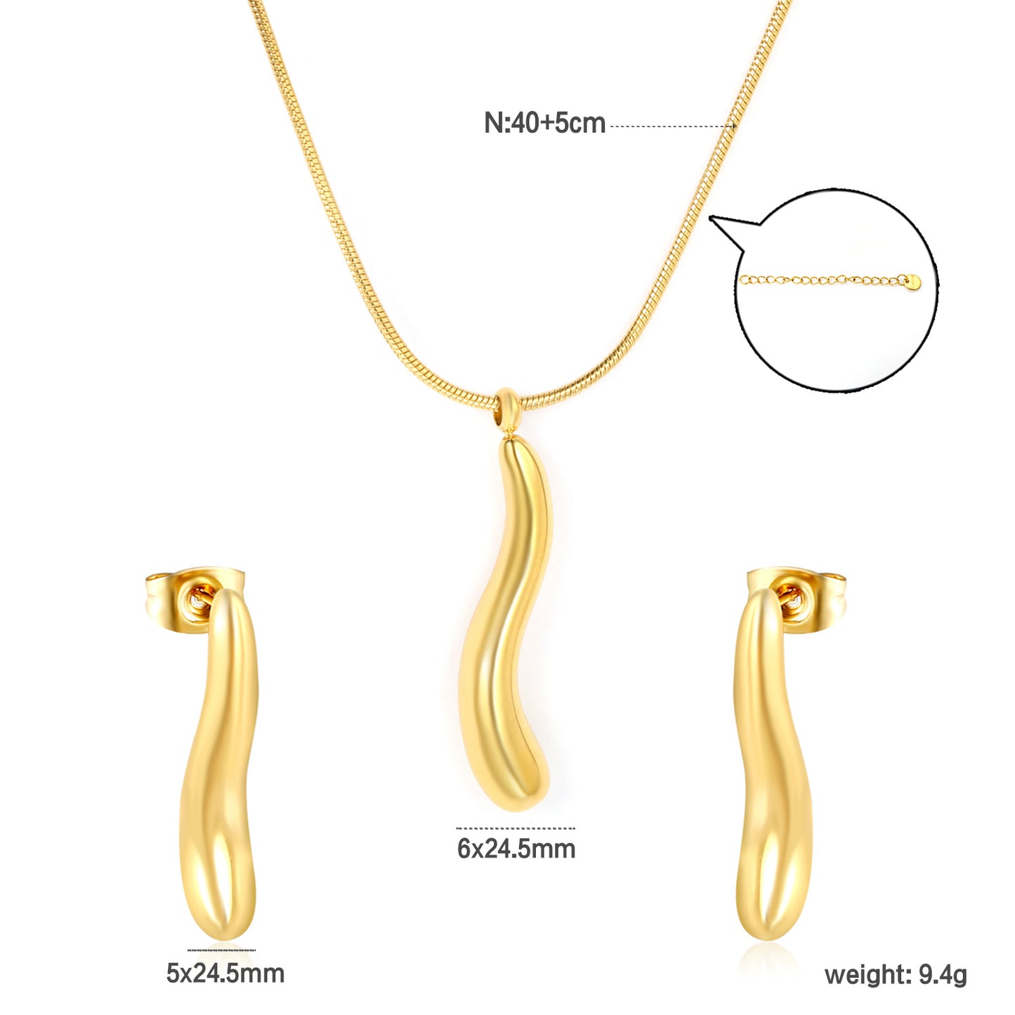 Wholesale 18K Gold Plated Fluid Wave Jewelry Set Architectural Curve Necklace Earrings Futuristic Minimalist