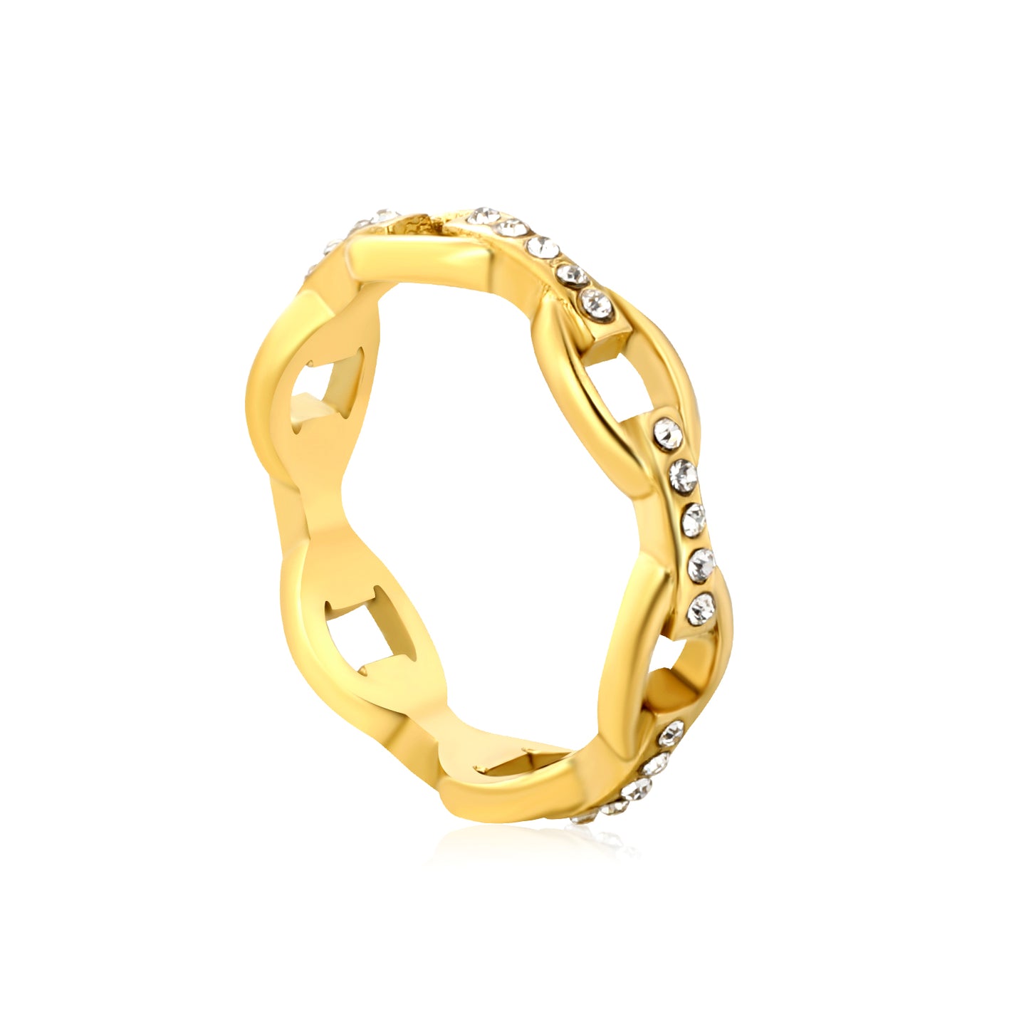 Wholesale 18K Gold Plated Openwork Chain Ring Diamond & Emerald Accent Festive Celebration Luxury