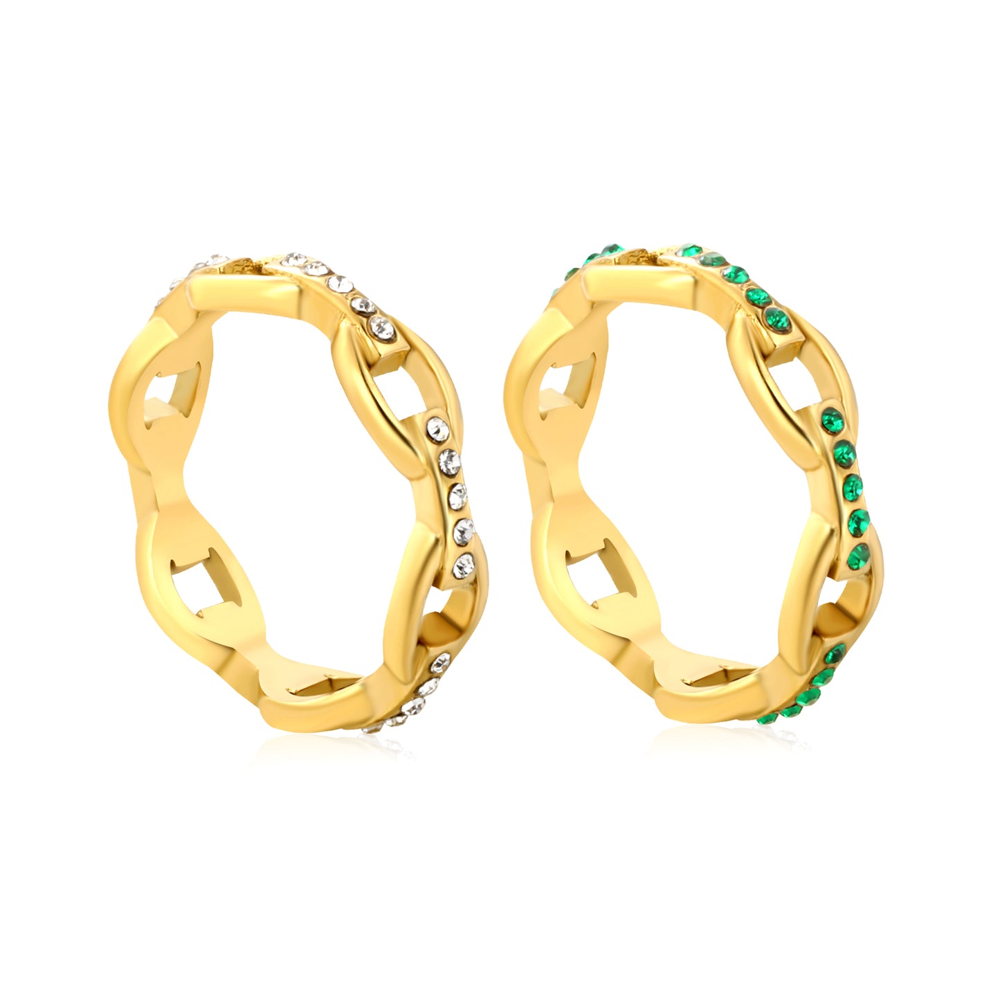 Wholesale 18K Gold Plated Openwork Chain Ring Diamond & Emerald Accent Festive Celebration Luxury