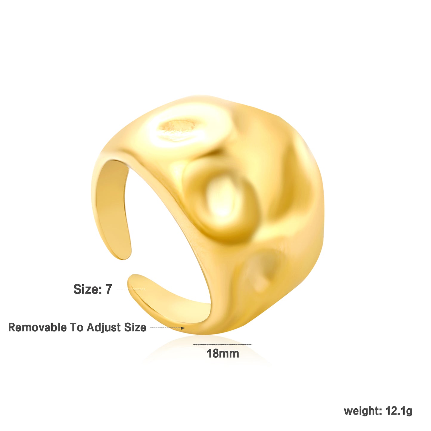 Wholesale 18K Gold Plated Dimpled Texture Ring Concave Circle Pattern Open Band Futuristic Art