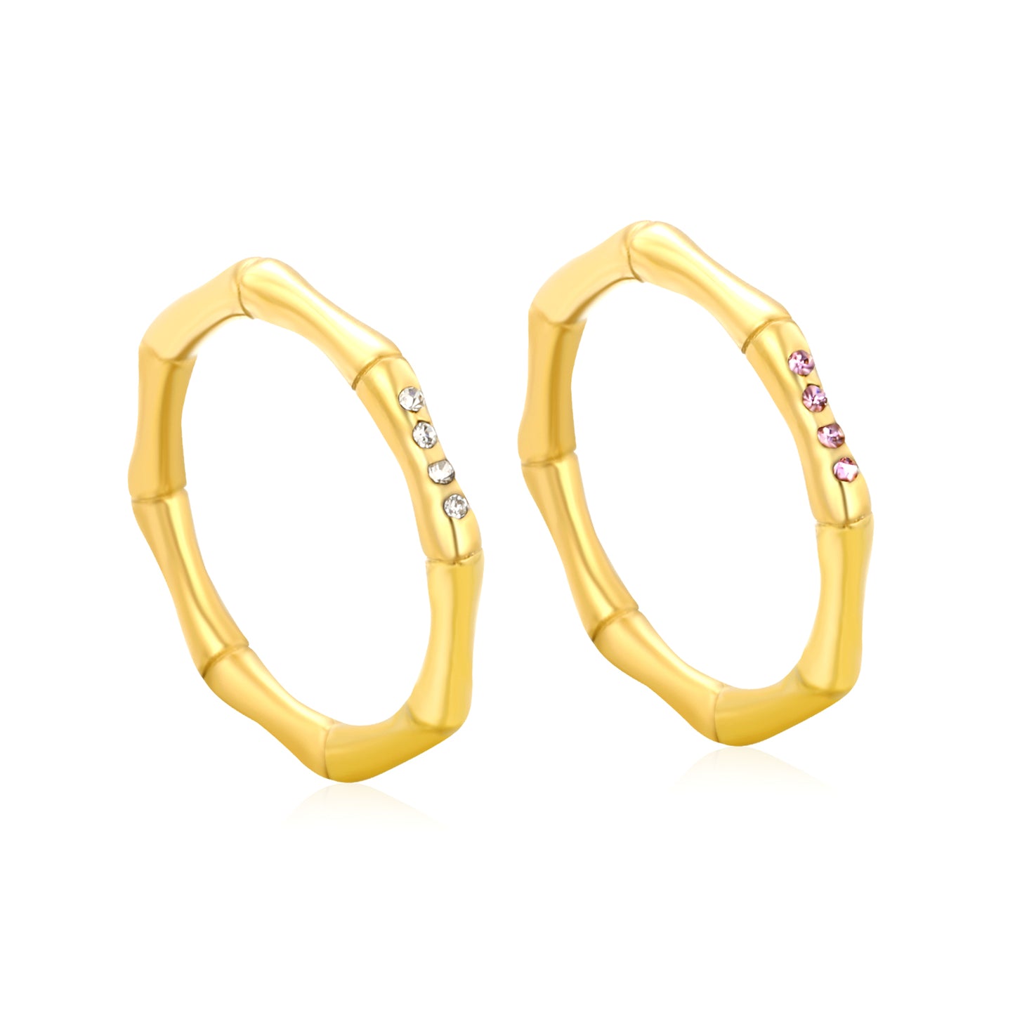 Wholesale 18K Gold Plated Geometric Bamboo Ring Diamond & Amethyst Accent Open Band Minimalist Luxe