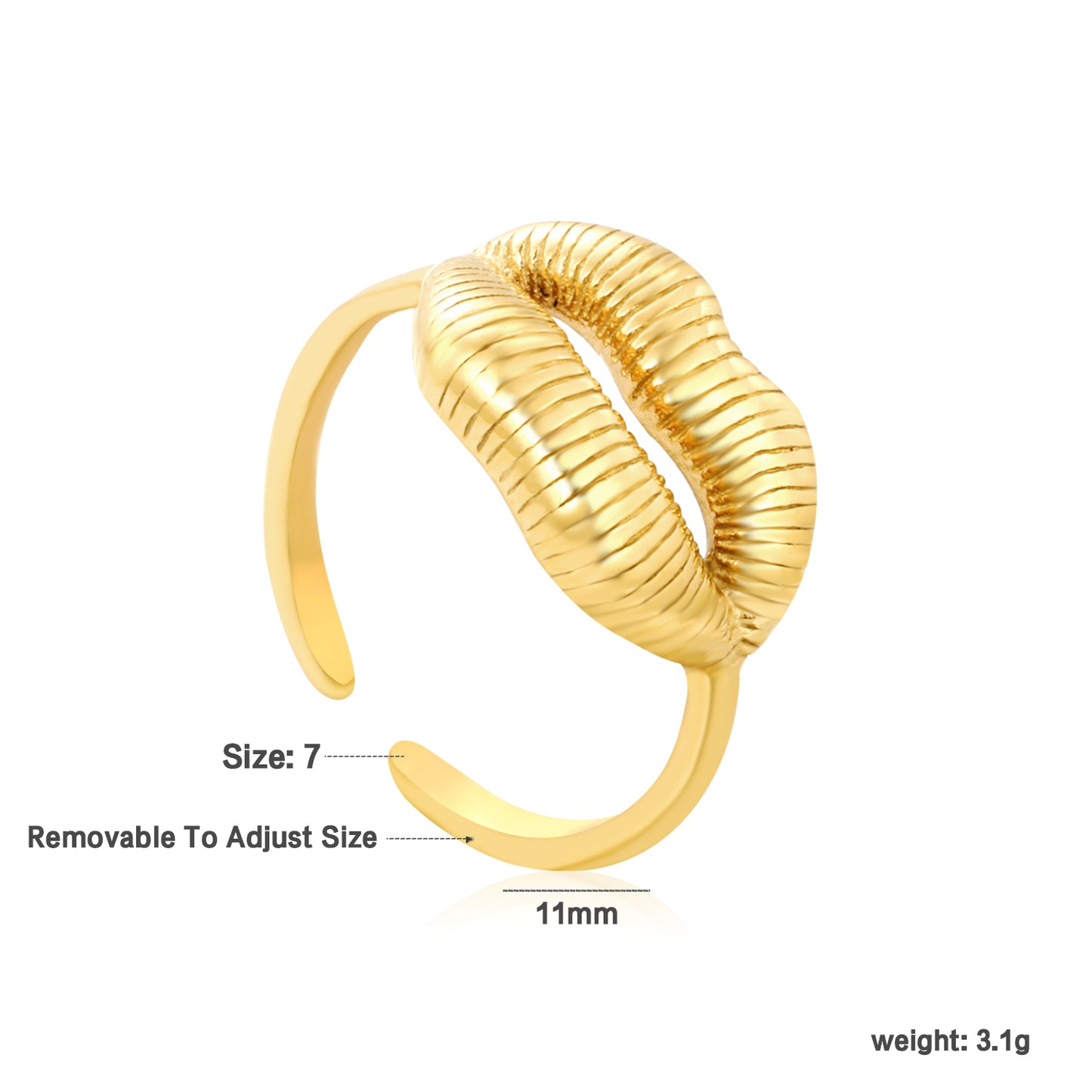 Wholesale 18K Gold Plated Lip Motif Ring Anatomical Detail Open Band Playful Celebration Art