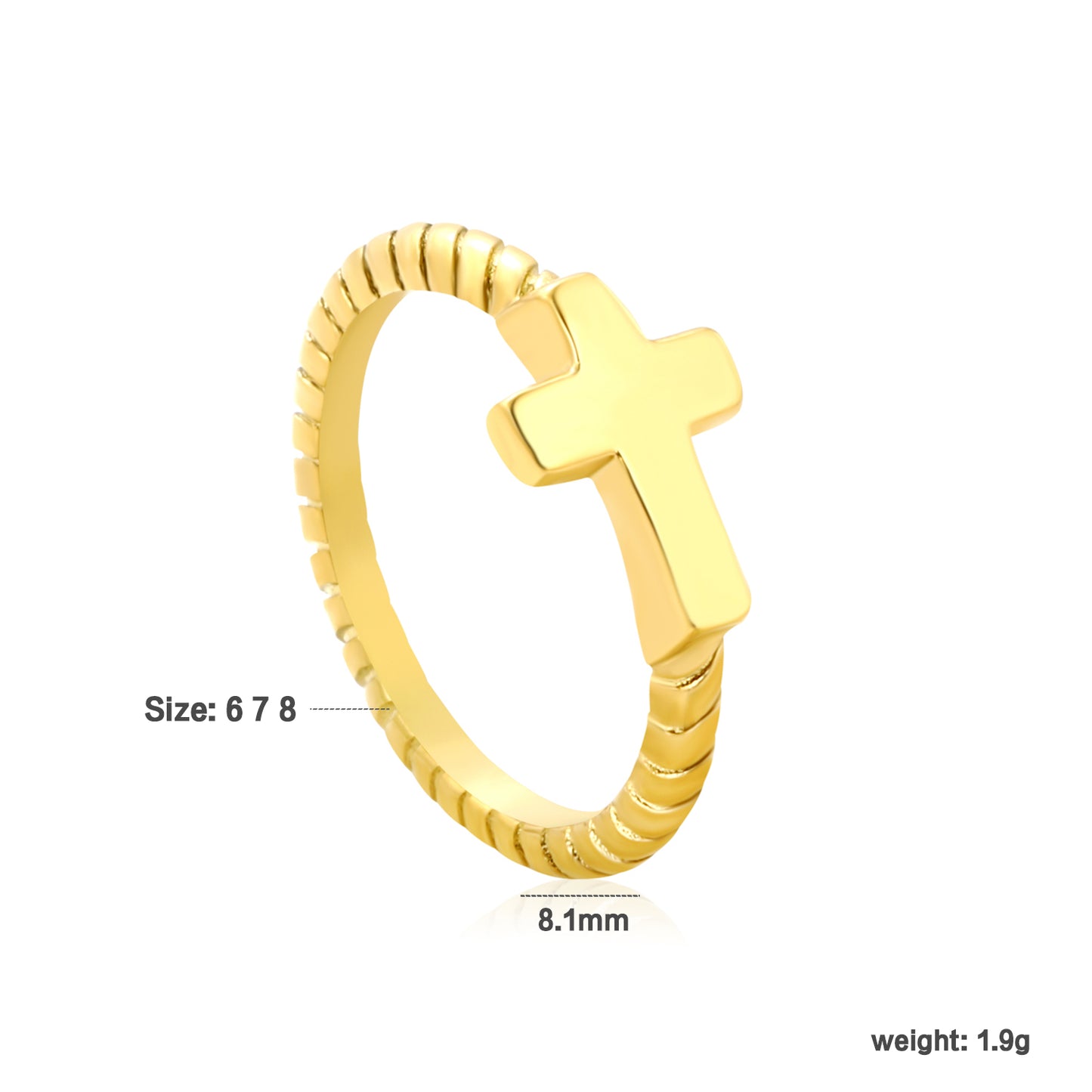 Wholesale 18K Gold Plated Cross Detail Ring Industrial Edge Religious Symbolist