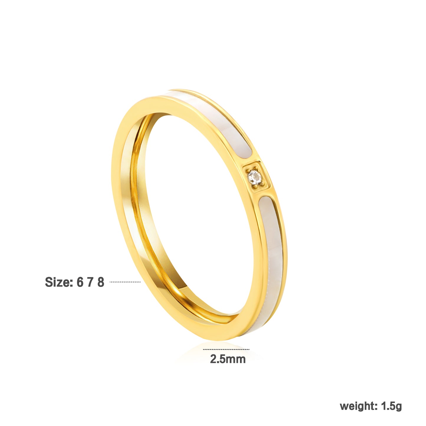 Wholesale 18K Gold Plated Linear Inlay Ring White Accent Strip Diamond Point Minimalist Luxe