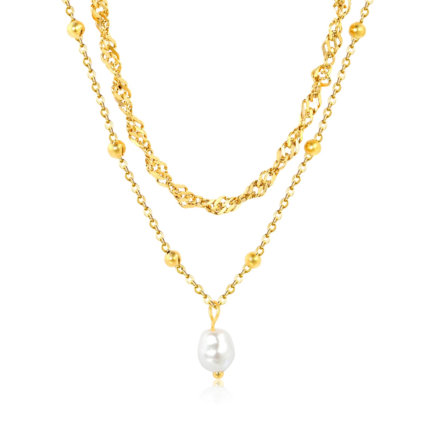 Wholesale 18K Gold Plated Multi-Layer Pearl Necklace Mixed Chains Natural Elegance Luxury