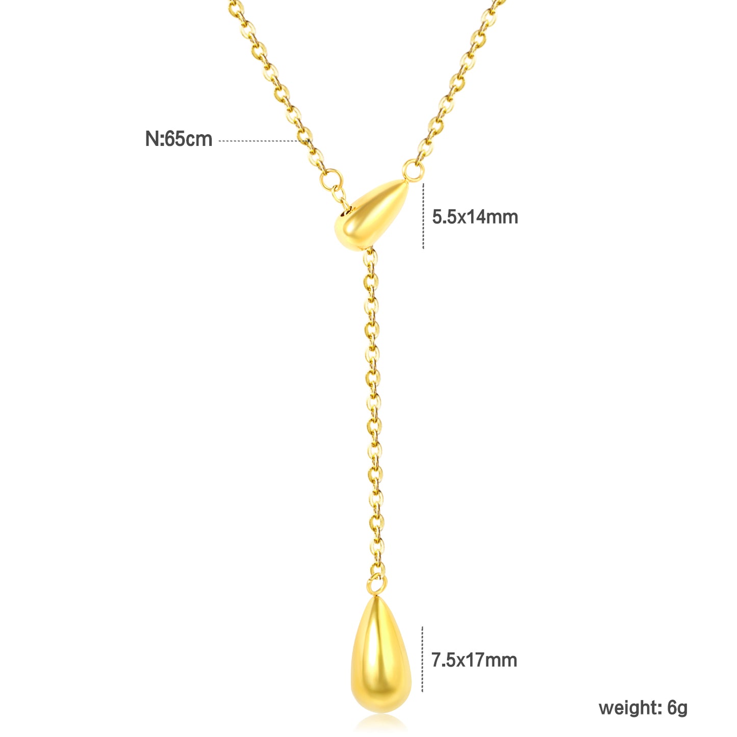 Wholesale 18K Gold Plated Y-Drop Necklace Dual Teardrop Pendant Natural Fluid Minimalist