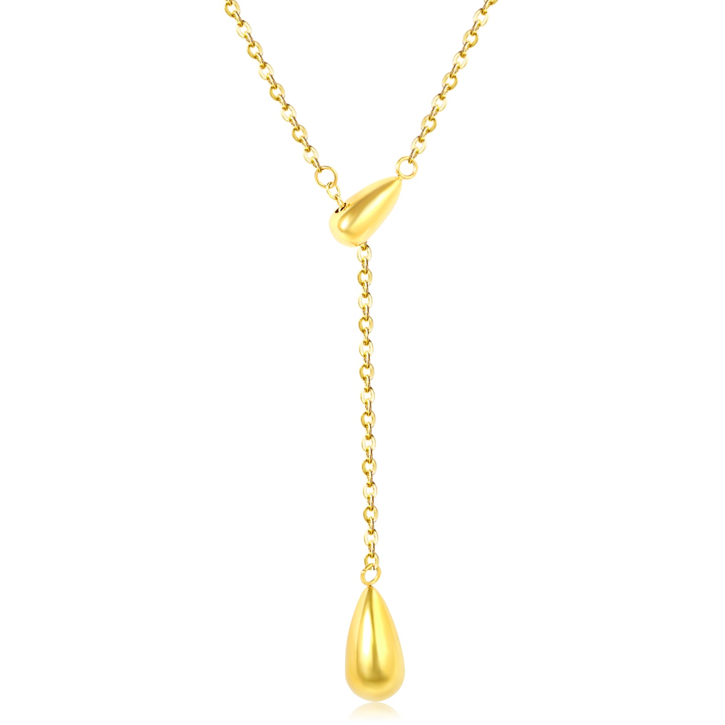 Wholesale 18K Gold Plated Y-Drop Necklace Dual Teardrop Pendant Natural Fluid Minimalist