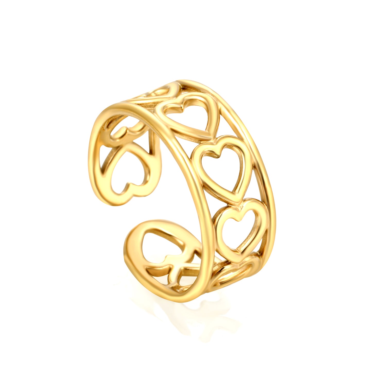 Wholesale Heart-shaped Openwork 18K Gold Stainless Steel Ring