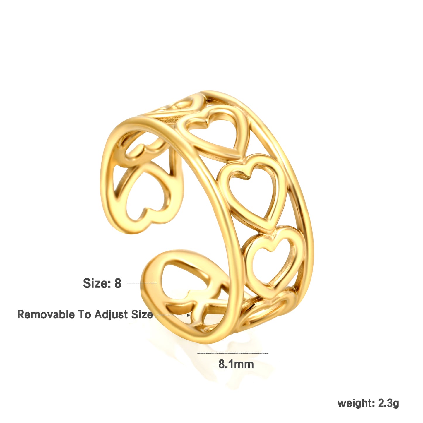 Wholesale Heart-shaped Openwork 18K Gold Stainless Steel Ring