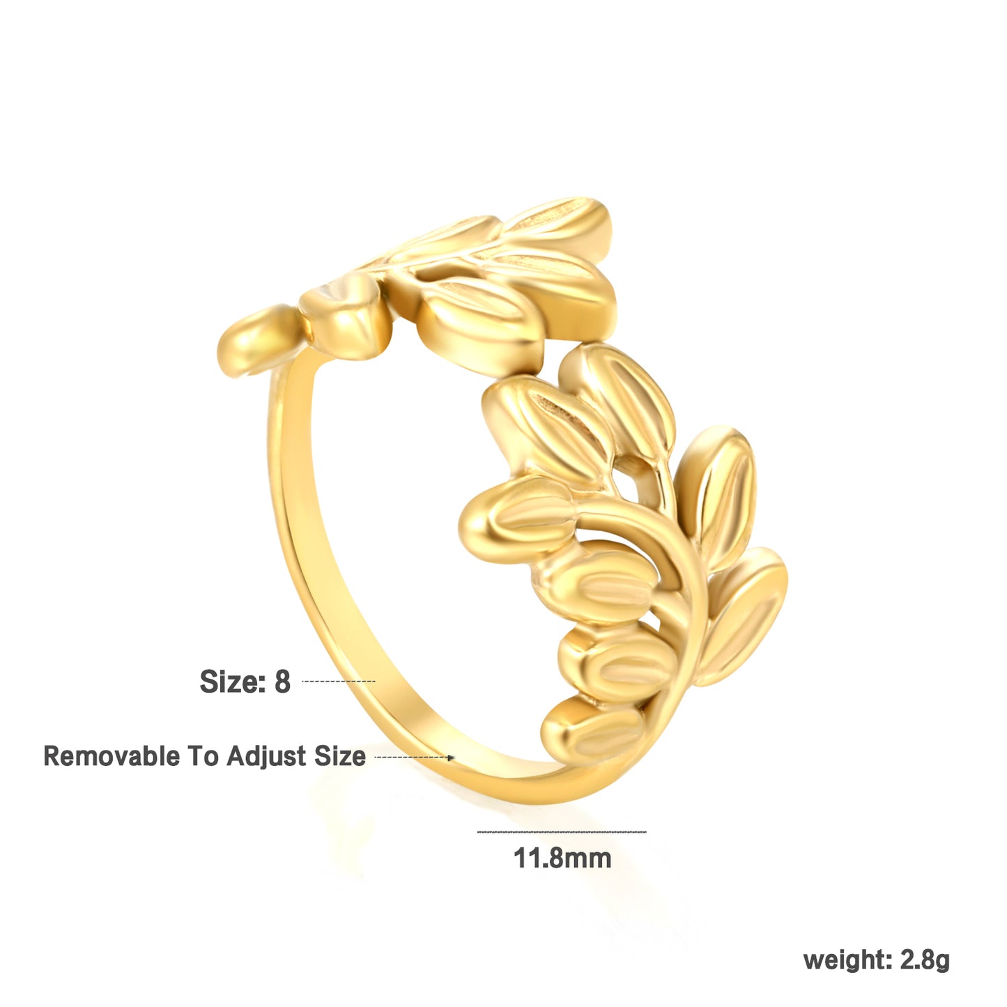 Wholesale flower-leaf combination open 18K gold stainless steel ring